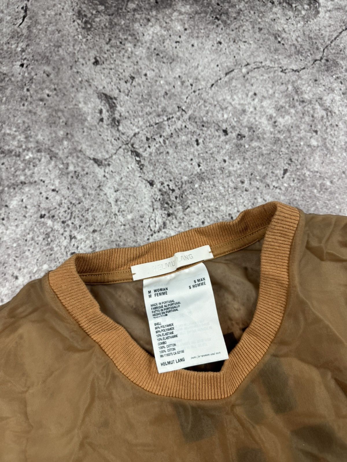 Helmut Lang Helmut Lang Logo Graphic Sheer T-shirt in Beige Polyamide Size US S / EU 44-46 / 1 - 6 Thumbnail