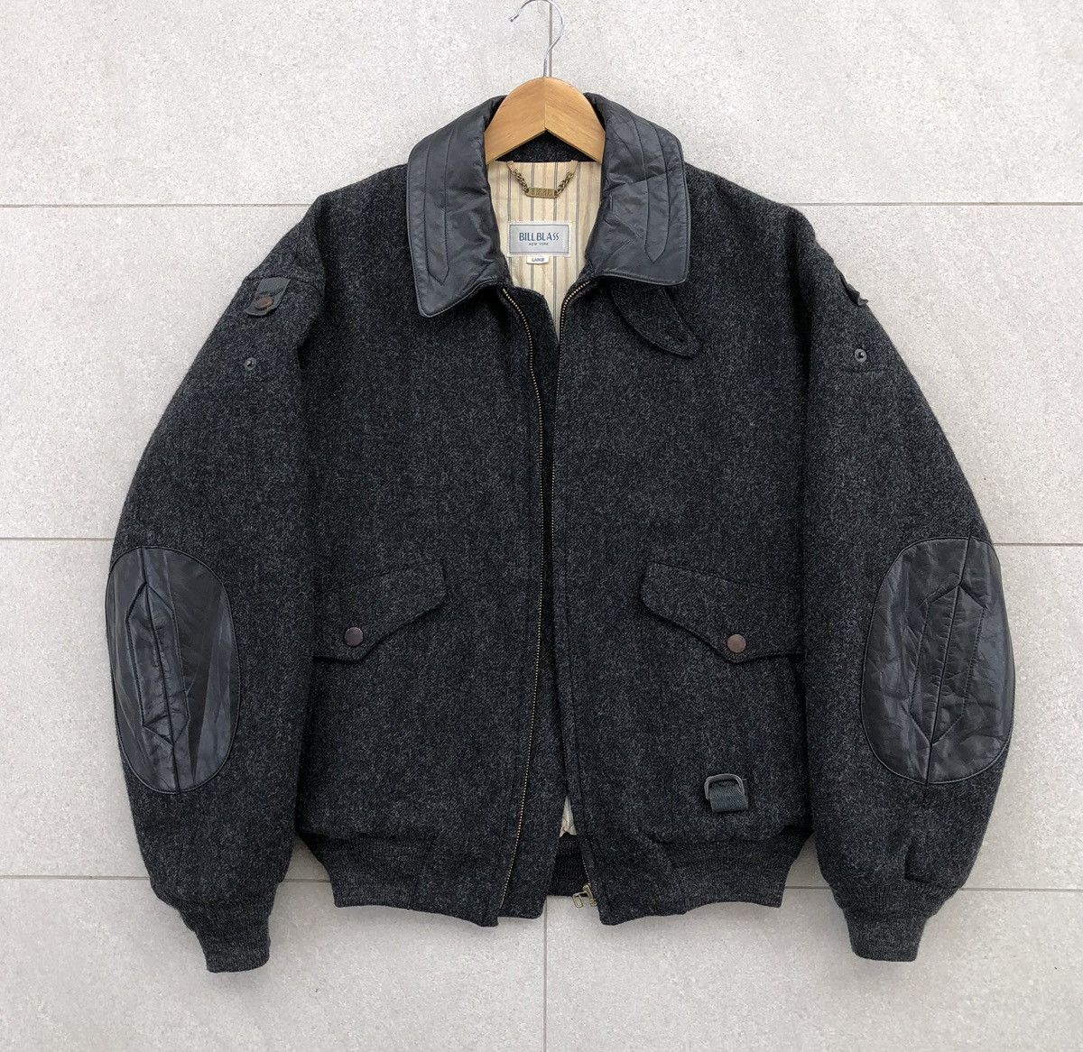 Bill Blass VTG Bill Blass Collar Elbow Patch Leather Wool Bomber Jacket Size US L / EU 52-54 / 3 - 3 Thumbnail