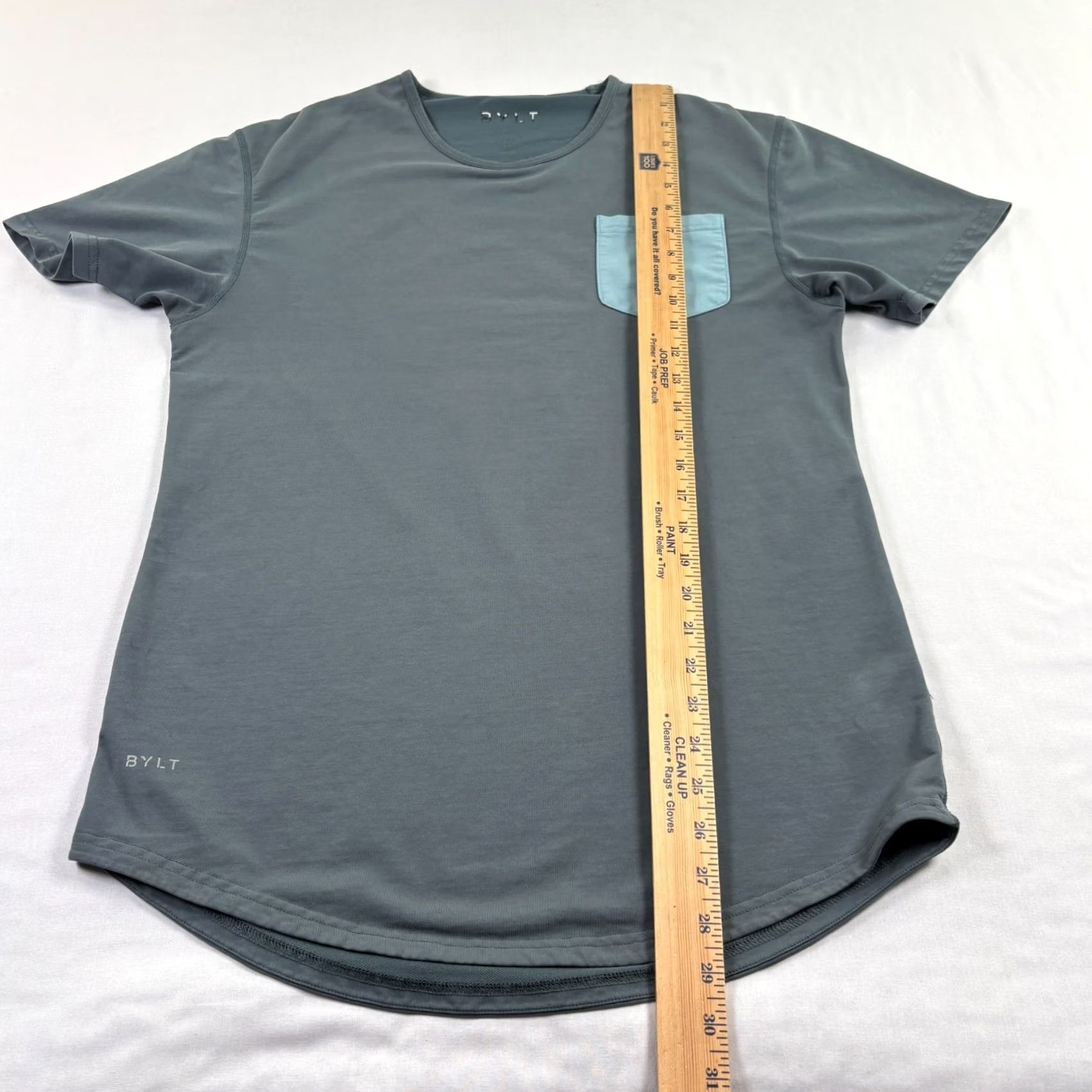 Asics BYLT Basics Shirt Mens M Gray Drop Cut Crew Neck Stretch Athleisure Pocket Shirt Mens Gray BYLT Basics Pocket Crew Neck Short Sleeve T-Shirt Size US M / EU 48-50 / 2 - 6 Thumbnail