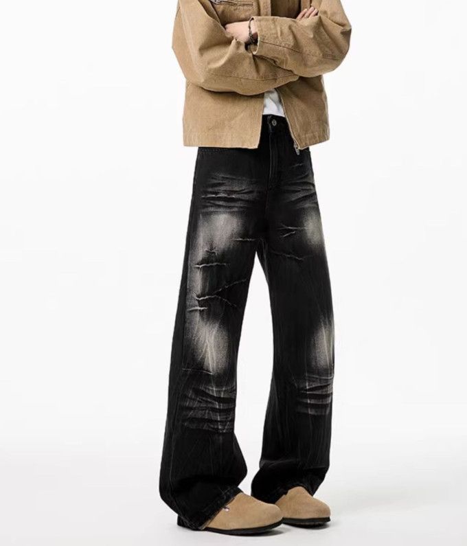 Vintage Men's American-Style Washed & Distressed Wide-Leg Jeans Size US 32 / EU 48 - 2 Thumbnail
