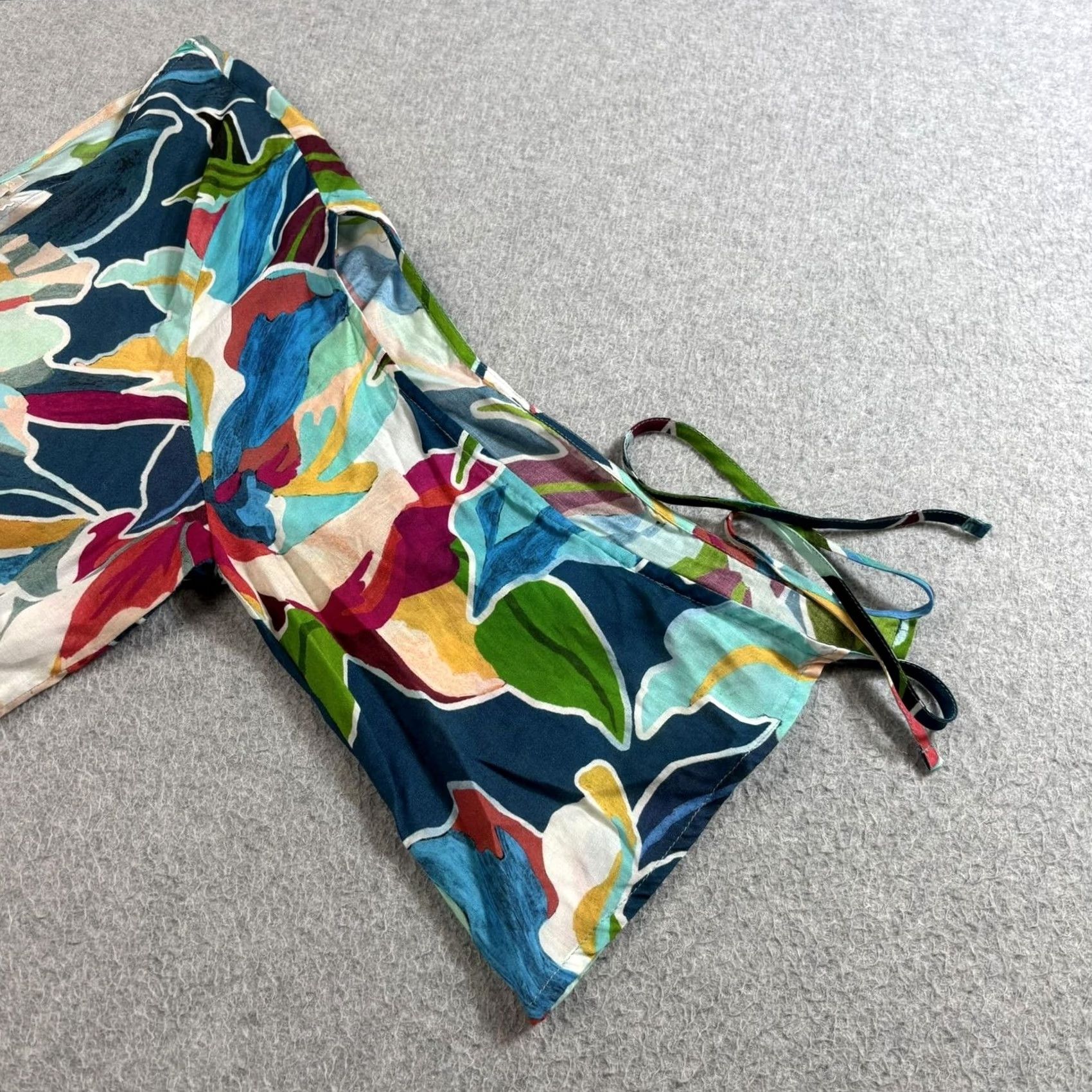 Vintage La Blanca Swim Cover-Up Romper Womens Medium Multi Floral Tie Sleeve Pockets Size 32" / US 10 / IT 46 - 7 Thumbnail