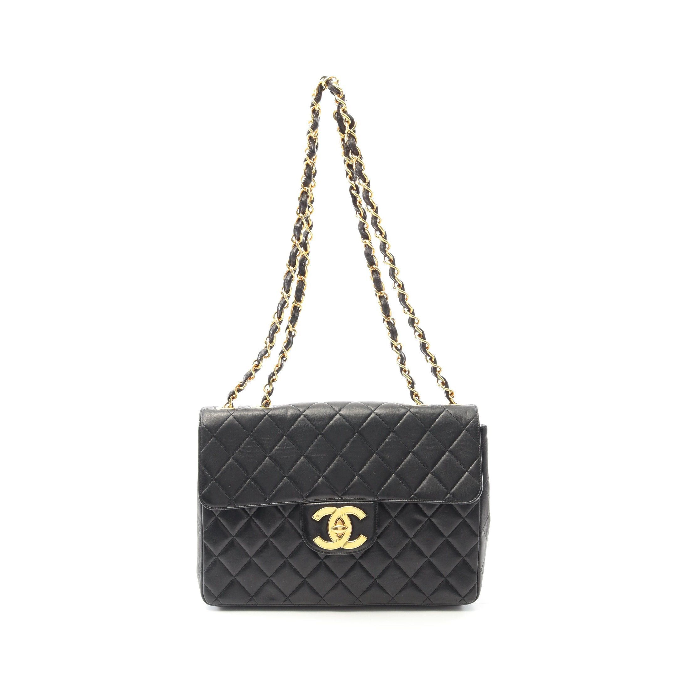 Chanel Chanel Decamatlassé 30 Single Flap Double Chain Shoulder Bag Lambskin Black Gold Hardware Size ONE SIZE - 1 Thumbnail