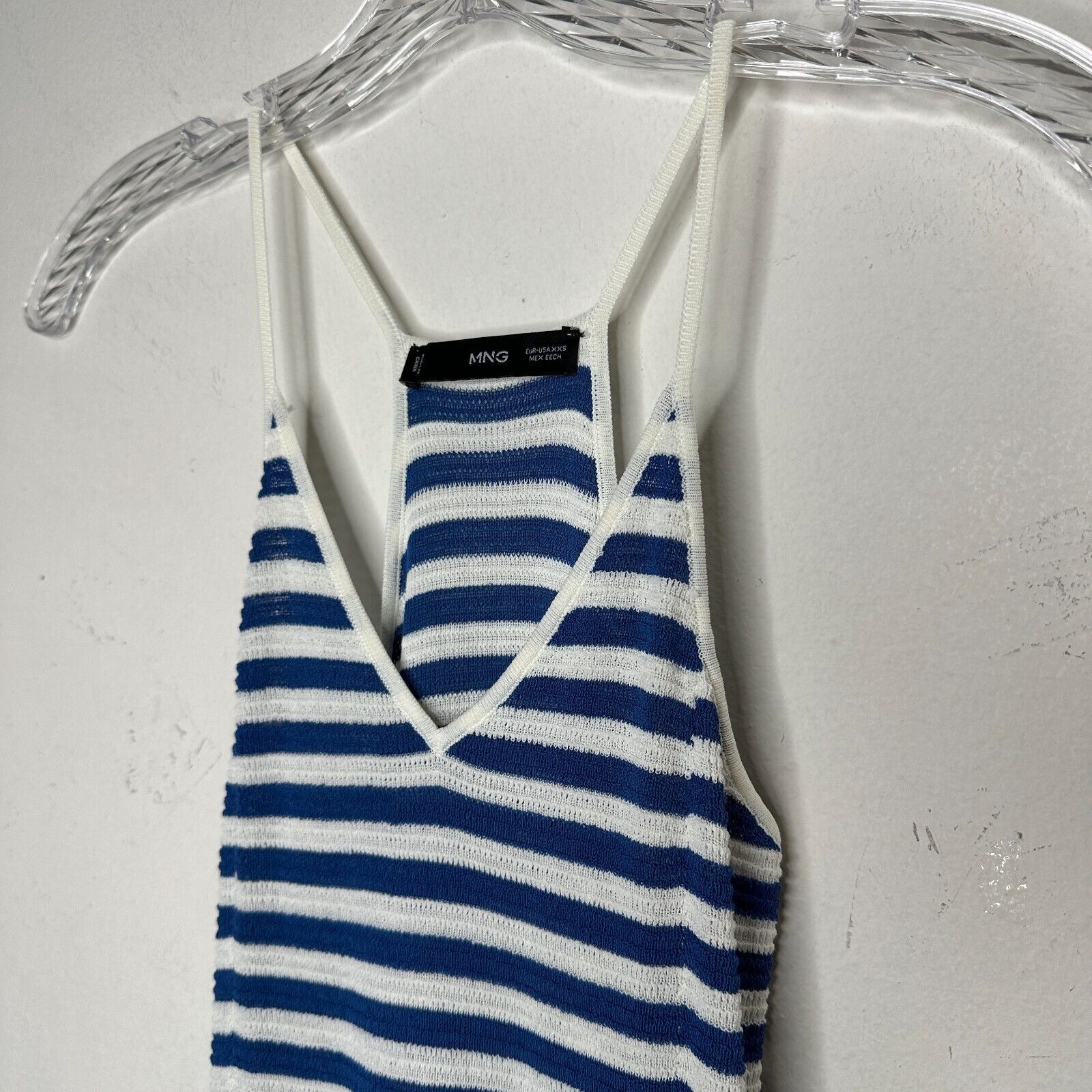 Mango MNG White Blue Striped V-Neck Thin Straps Maxi Dress XXS Size XXS / US 00 / IT 34 - 2 Thumbnail