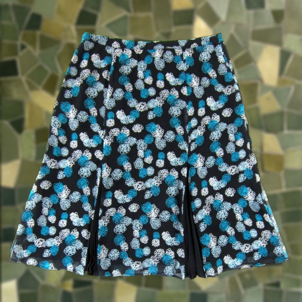 Alfani ALFANI 100% Silk Black White Blue Motif Pleated A-Line Skirt Women Size 4 Size 27" / US 4 / IT 40 - 1 Thumbnail