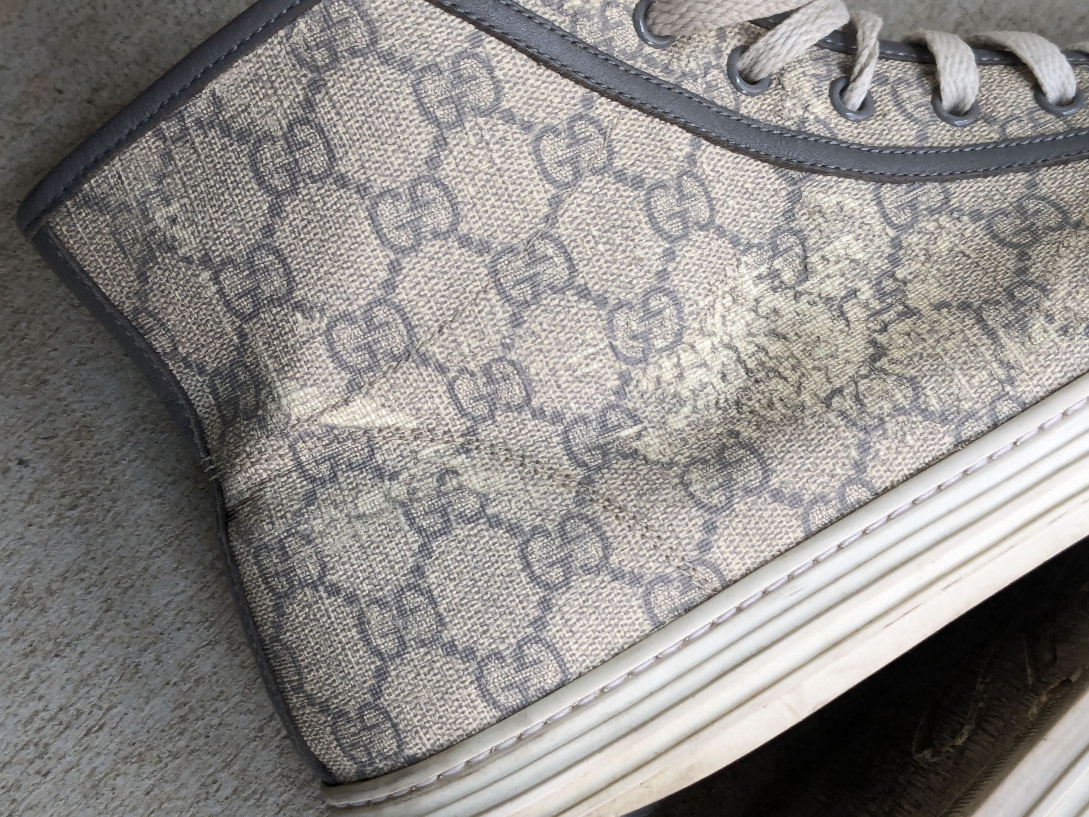 Gucci Gucci Monogram Sneakers 12.5 Canvas Gray White High Size US 12.5 / EU 45-46 - 11 Thumbnail