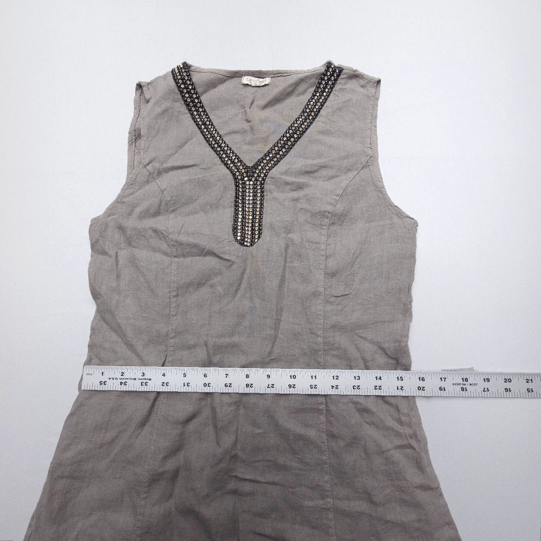 Vintage Lina Tomei Linen Dress Small Sleeveless V-Neck Rhinestones Italy Dress Size S / US 4 / IT 40 - 7 Thumbnail