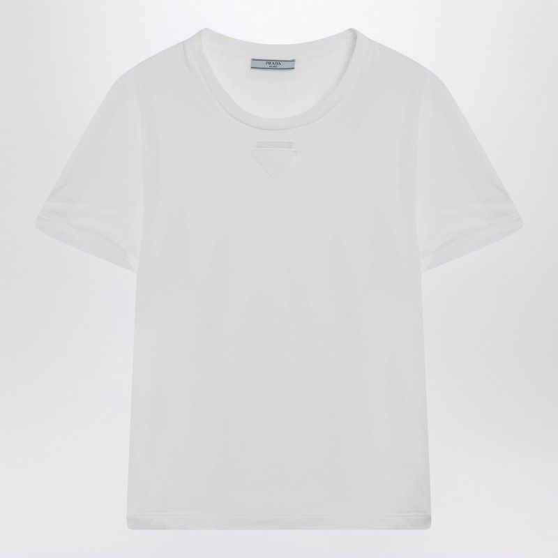 Prada Prada White Cotton Jersey T-Shirt Size L / US 10 / IT 46 - 1 Thumbnail