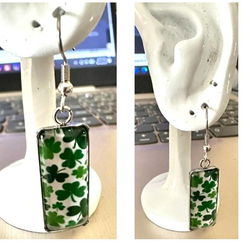 Handmade St Patrick's Day Shamrock Earrings Rectangle Party Parade Fe Size ONE SIZE - 6 Thumbnail