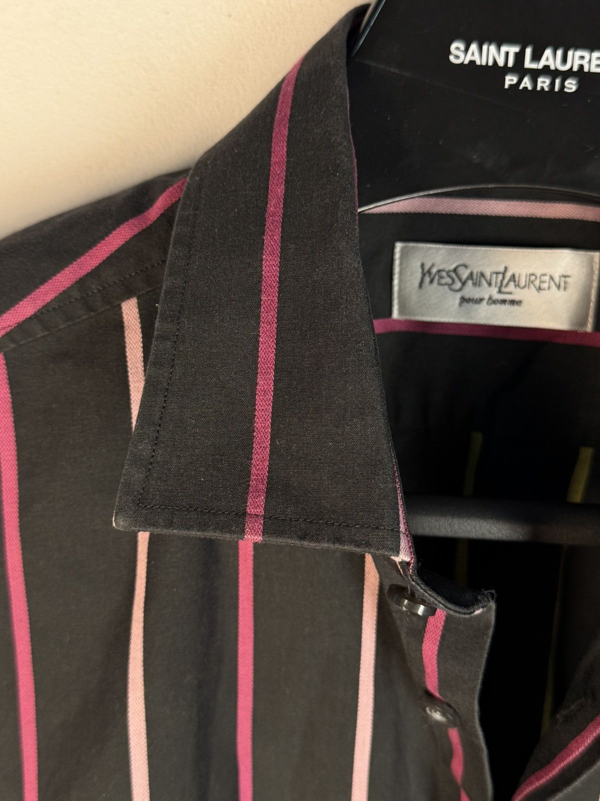 Yves Saint Laurent Black YSL Shirt Short Sleeve Button Up Striped Vintage 90s Size US M / EU 48-50 / 2 - 14 Thumbnail