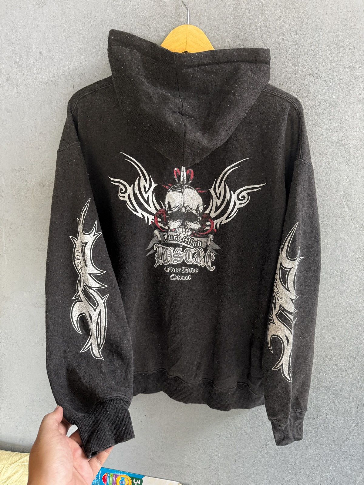 image of Hysteric Glamour x If Six Was Nine Japanese Tribal Skulls Lustre Hoodie Black Faded in Faded Black 