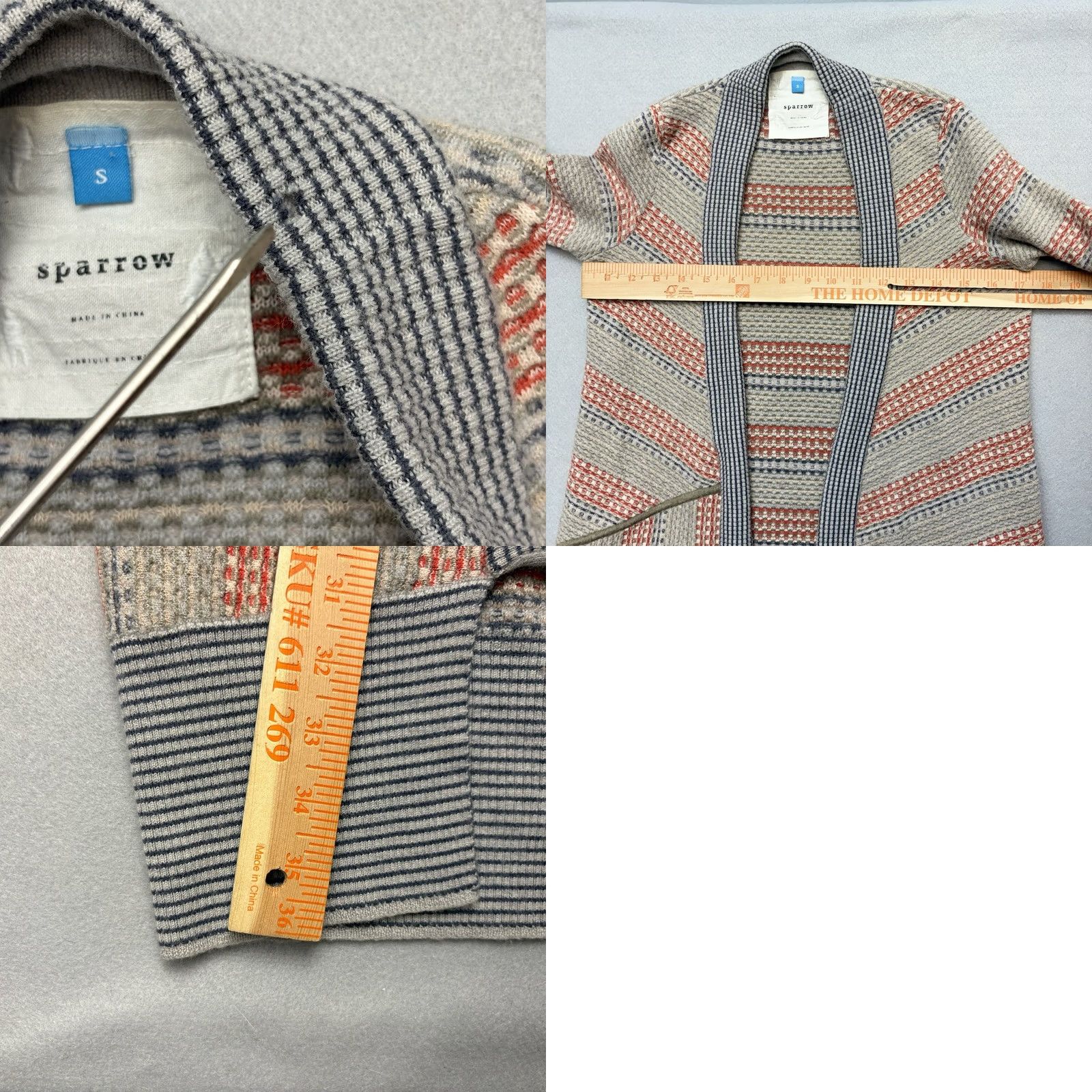 Arrow VINTAGE Anthropologie Sparrow Open Cardigan Sweater Duster Gray Taupe Striped Pockets S Women Booth? Size S / US 4 / IT 40 - 9 Thumbnail