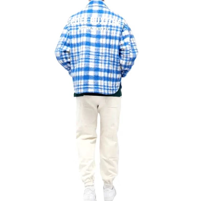 Cole Buxton COLE BUXTON OverShirt Jacket Wool Flannel Check Blue XL Men’s Bomber Full Zip Shirt Size US XL / EU 56 / 4 - 3 Thumbnail