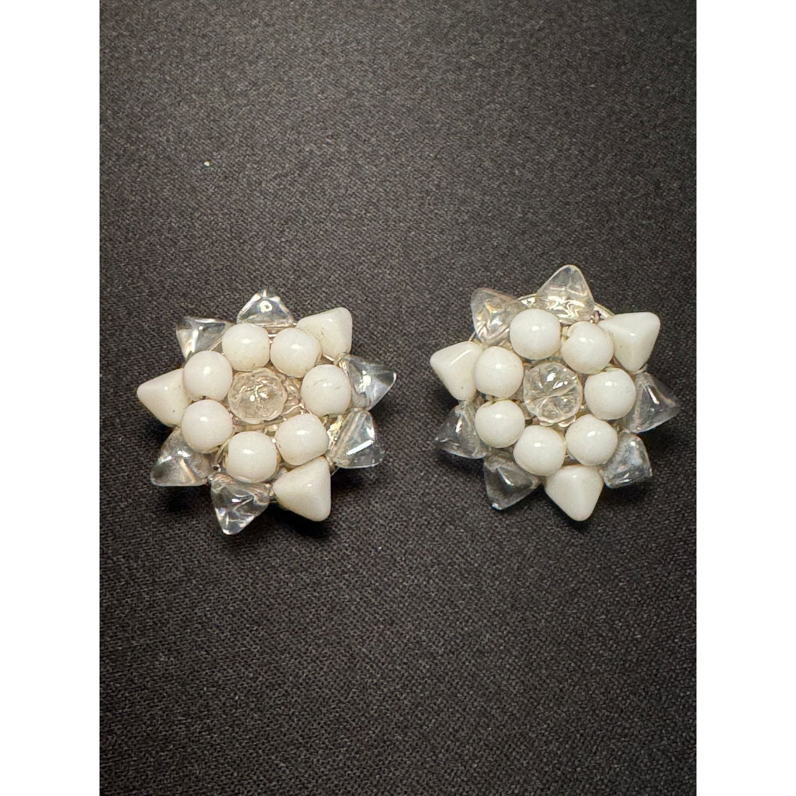 Other Vintage Germany Milk & Clear Glass Clip On Earrings Size ONE SIZE - 1 Thumbnail