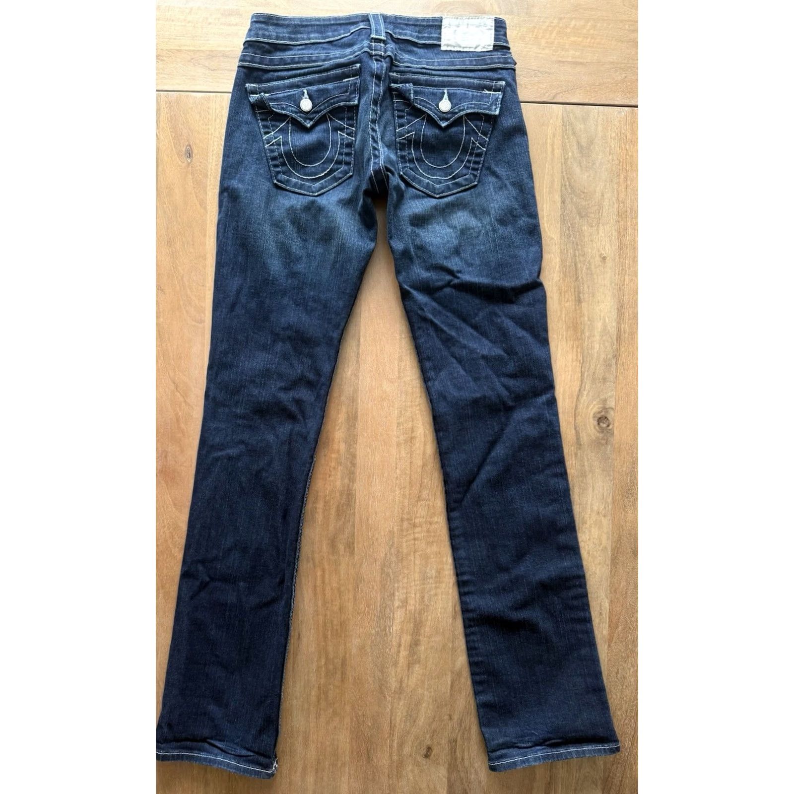 True Religion VINTAGE True Religion Jeans Women 27 Slim Straight Denim Blue 30x33 Low Rise 5-Pocket Logo Rhinestone Zipper Button Size 27" / US 4 / IT 40 - 2 Thumbnail