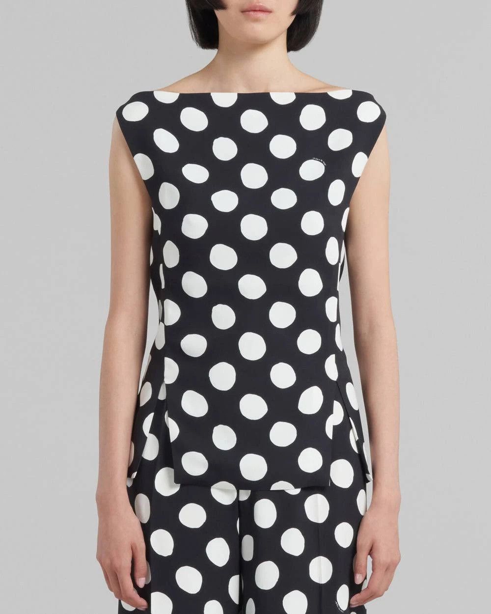 Marni o1w1db10824 Polka Dot Sleeveless Top in Black White Size L / US 10 / IT 46 - 1 Thumbnail