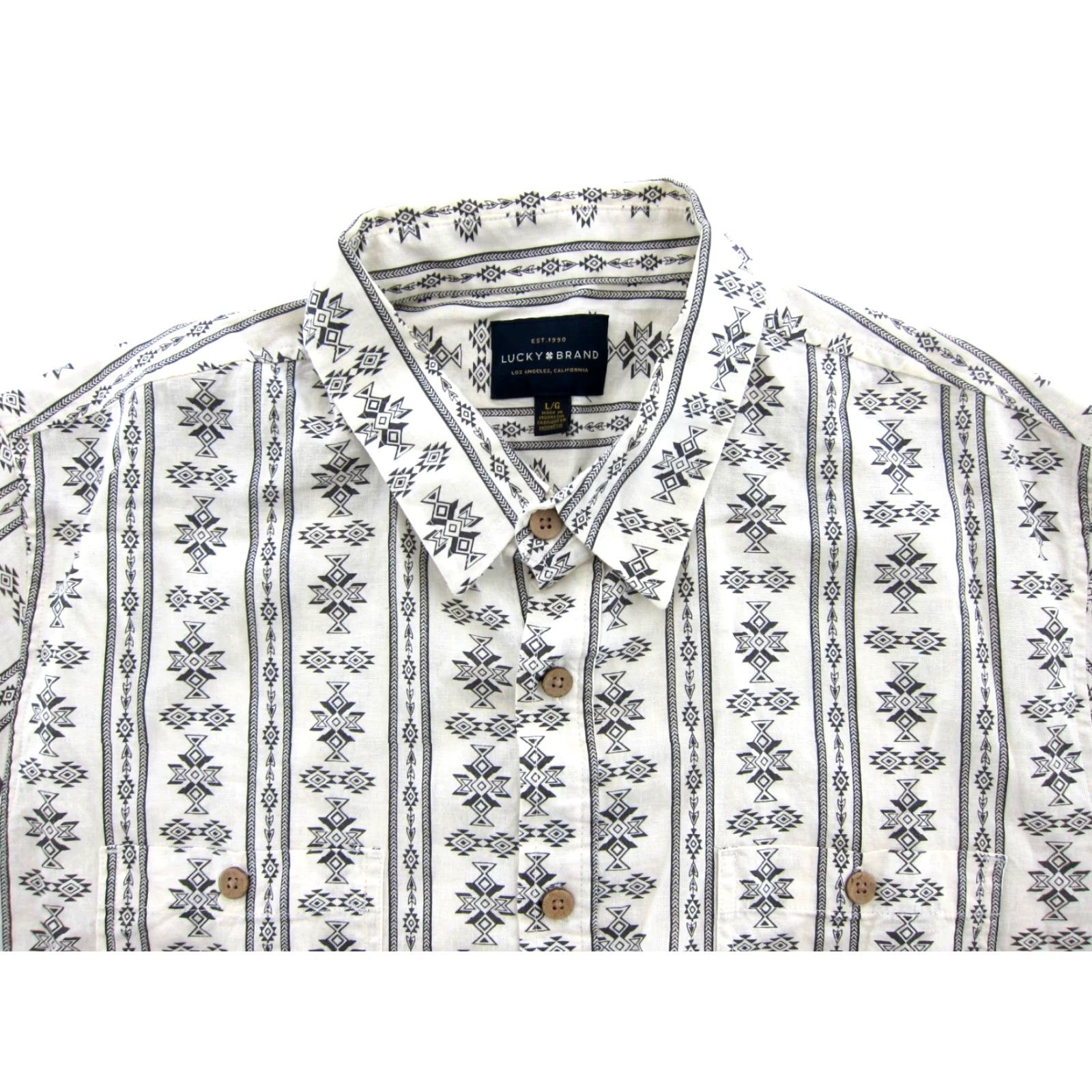 Lucky Brand Lucky Brand Shirt Men Large Ivory Western Short Sleeve Button-Up with Pockets Size US L / EU 52-54 / 3 - 4 Thumbnail