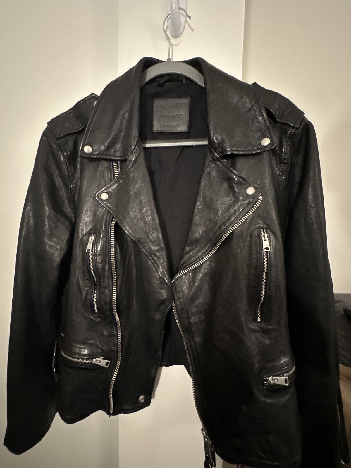 Image of Allsaints All Saints Leather Jacket in Black, Men's (Size XL)