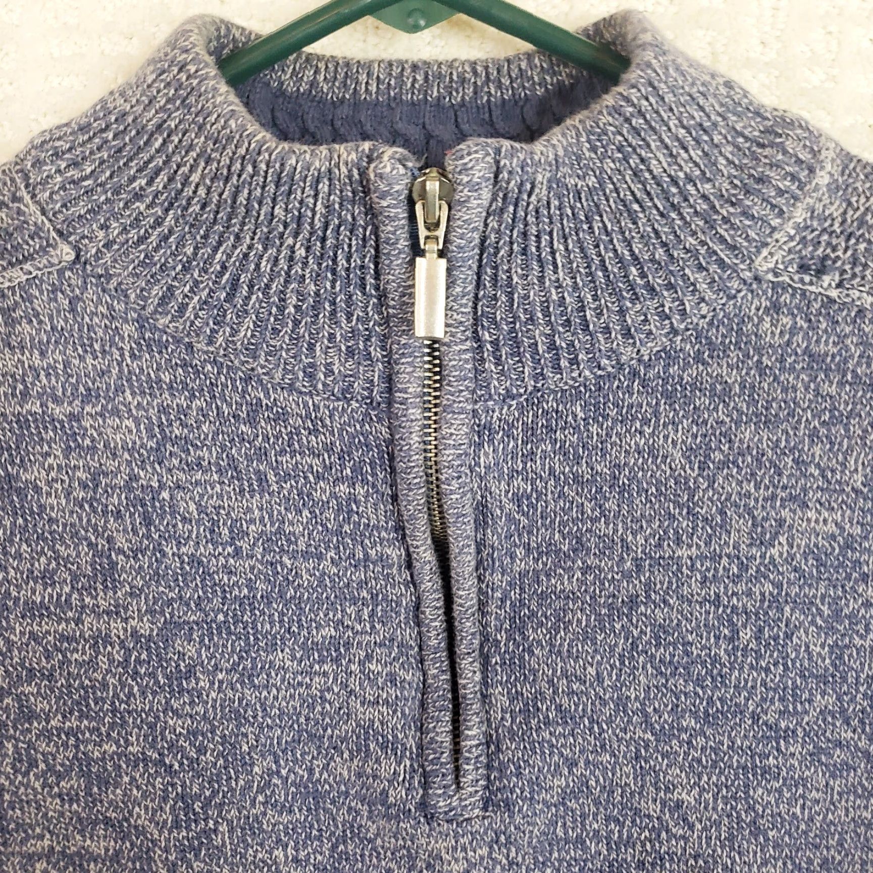 Vintage Threadbare Mens L Blue Denim Look Cotton 1/4 Zip Mock Neck Sweater Shirt Knit Pullover Casual Womens? Mens? Size US L / EU 52-54 / 3 - 4 Thumbnail