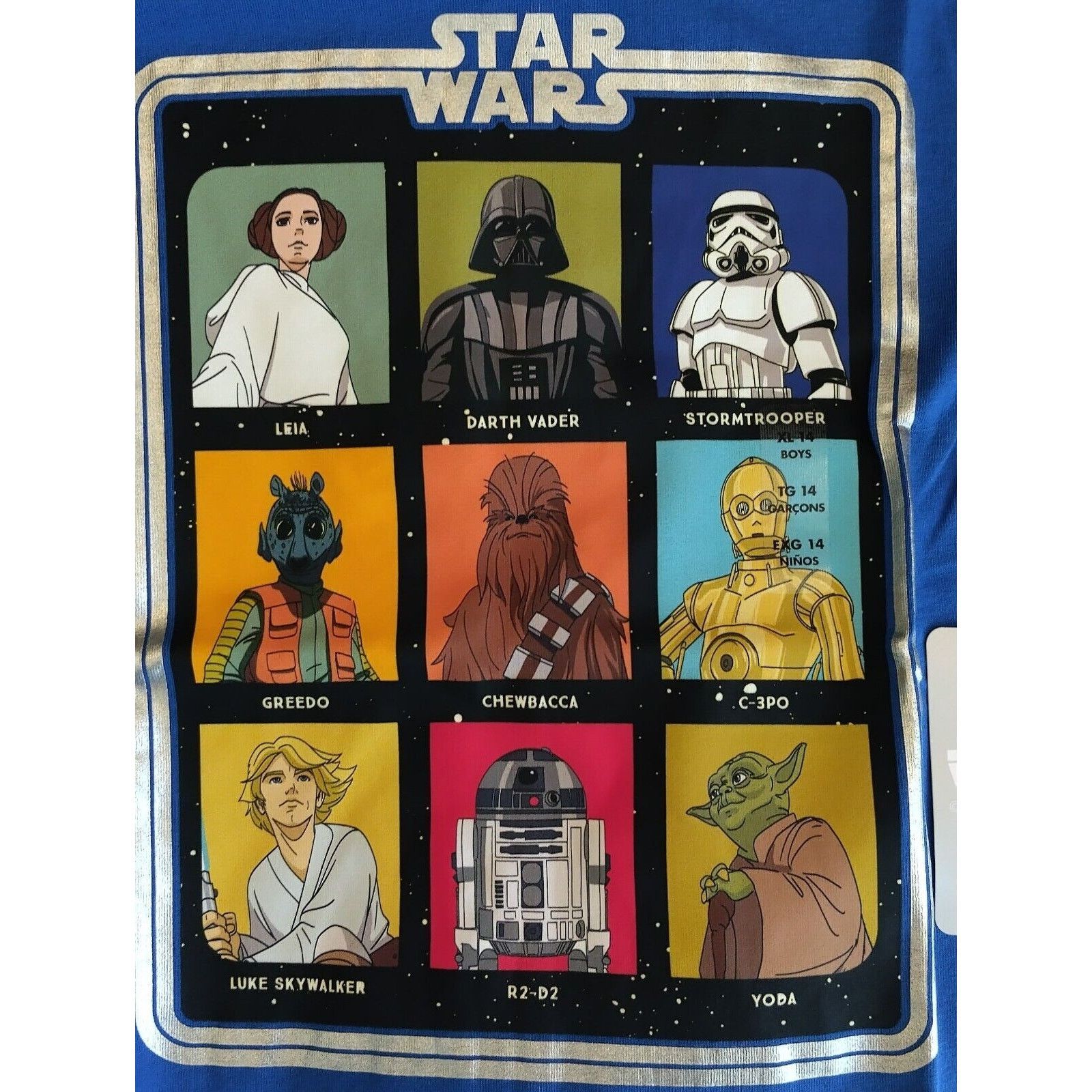 Star Wars NWT !! STAR WARS 9 Character Block T-shirt Child Size Lrg 14 Size US XXS / EU 40 - 1 Thumbnail