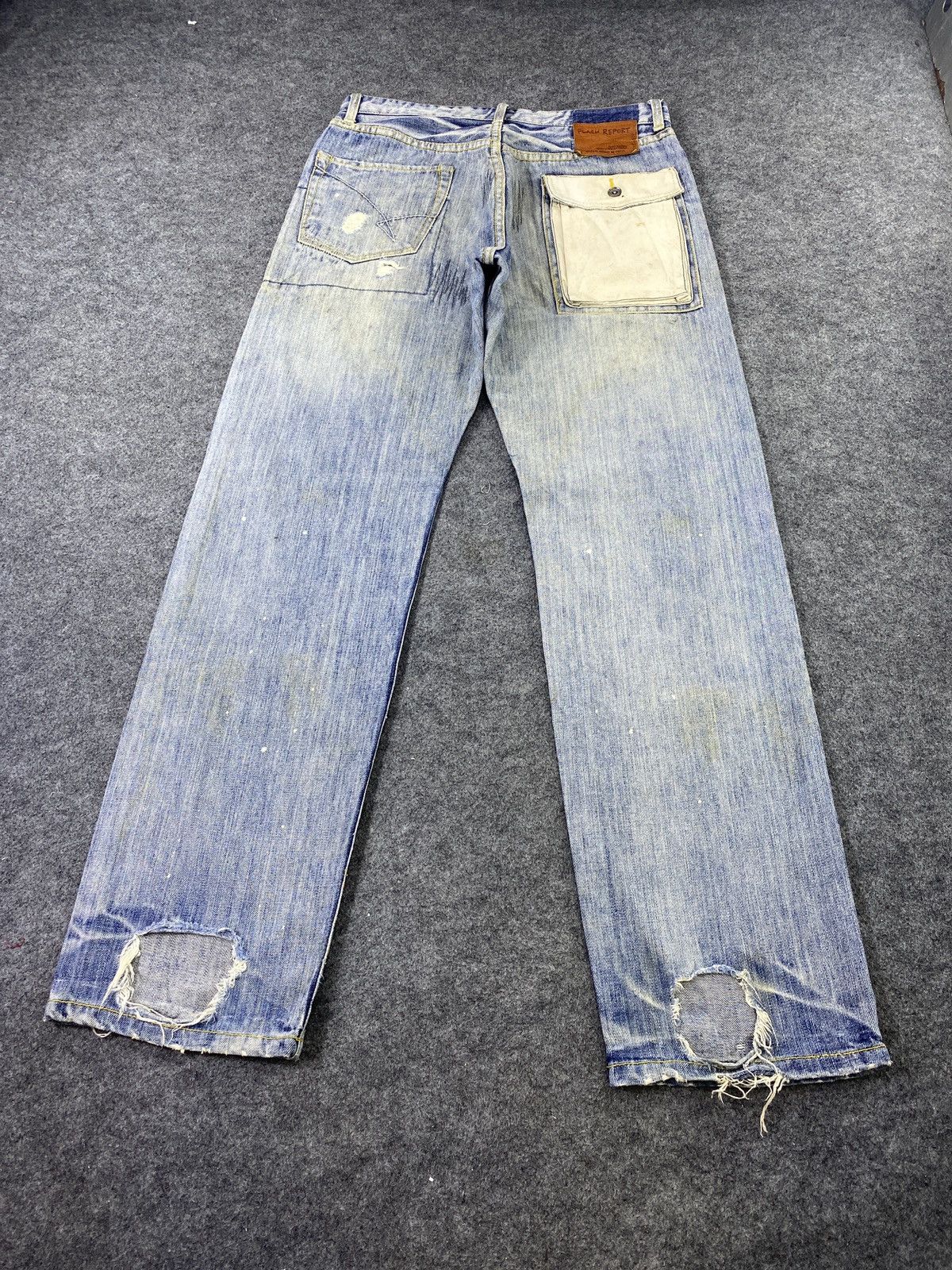 Japanese Brand × Jean Flash Report Distress Blue Wash Denim - J972 Size US 33 - 4 Thumbnail