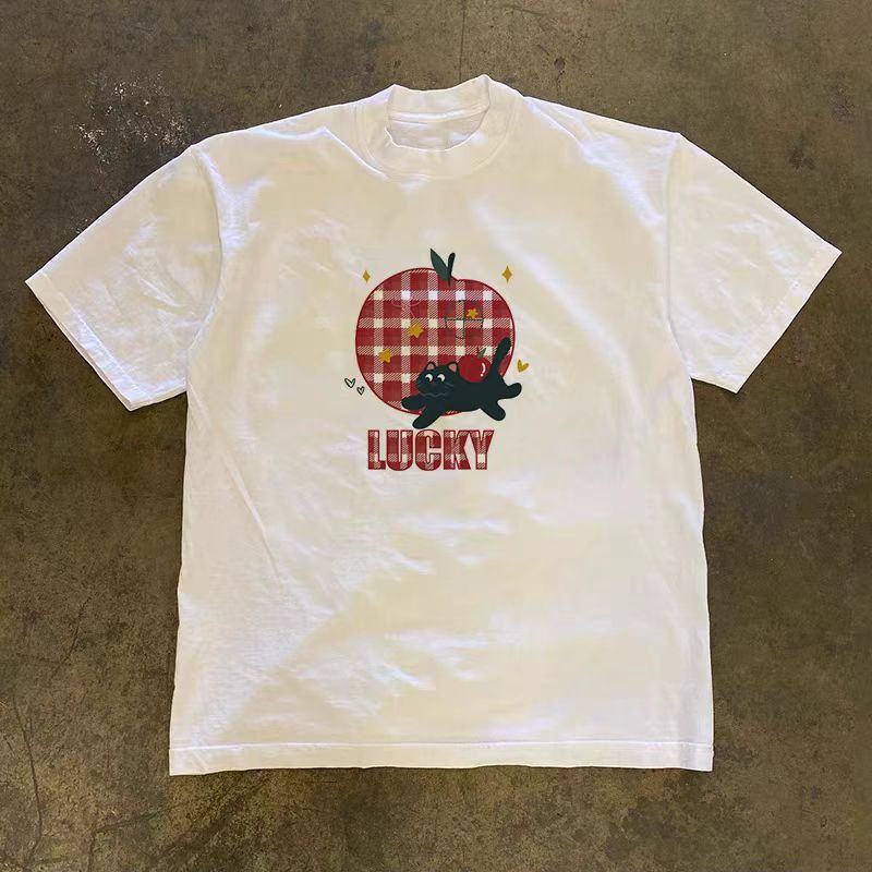 Vintage White retro apple cat print t-shirt Size US M / EU 48-50 / 2 - 1 Thumbnail