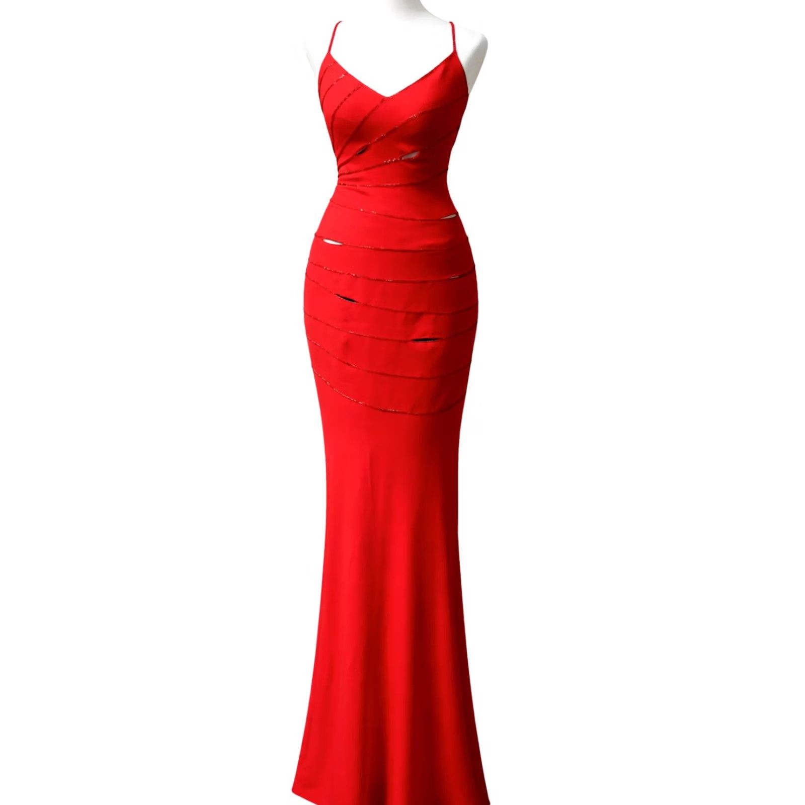 Vintage Niteline Prom Evening Gown Maxi Dress Womens Size 2 Red Beaded Cutout Open Back dress Size XS / US 0-2 / IT 36-38 - 2 Thumbnail
