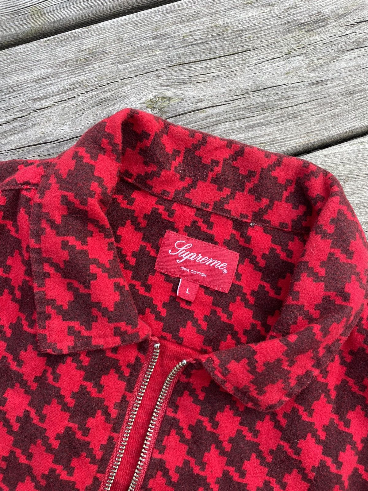 Supreme Supreme Houndstooth Flannel Zip Up Shirt FW18 Red Size Large Size US L / EU 52-54 / 3 - 13 Thumbnail