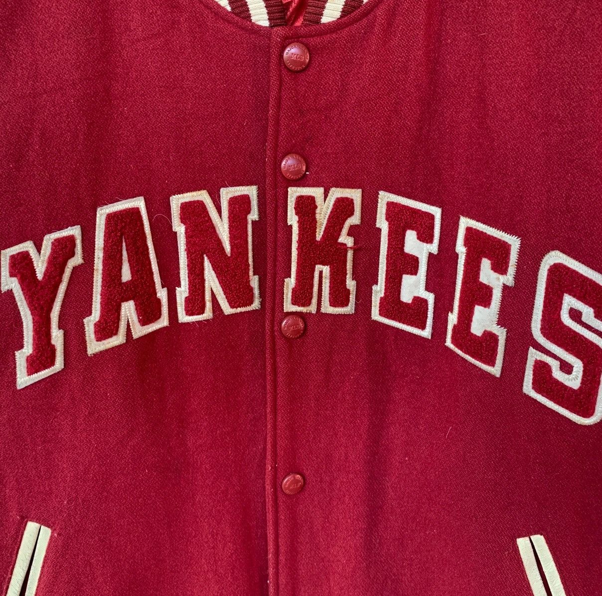 MLB Vintage 90s Yankees Wool Varsity Leather Jacket Embroidered Size US XL / EU 56 / 4 - 14 Thumbnail