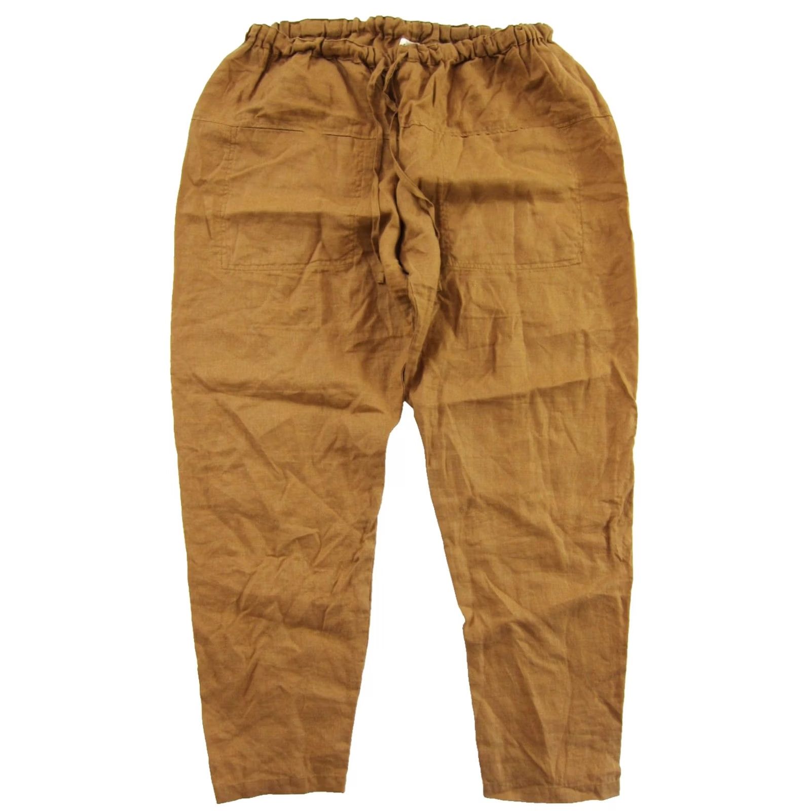 Vintage Frockk 100% Linen Carmel Brown Pocket Tie Tapered High Rise Darcy Pant Woman XL Size 40" / US 18 - 3 Thumbnail