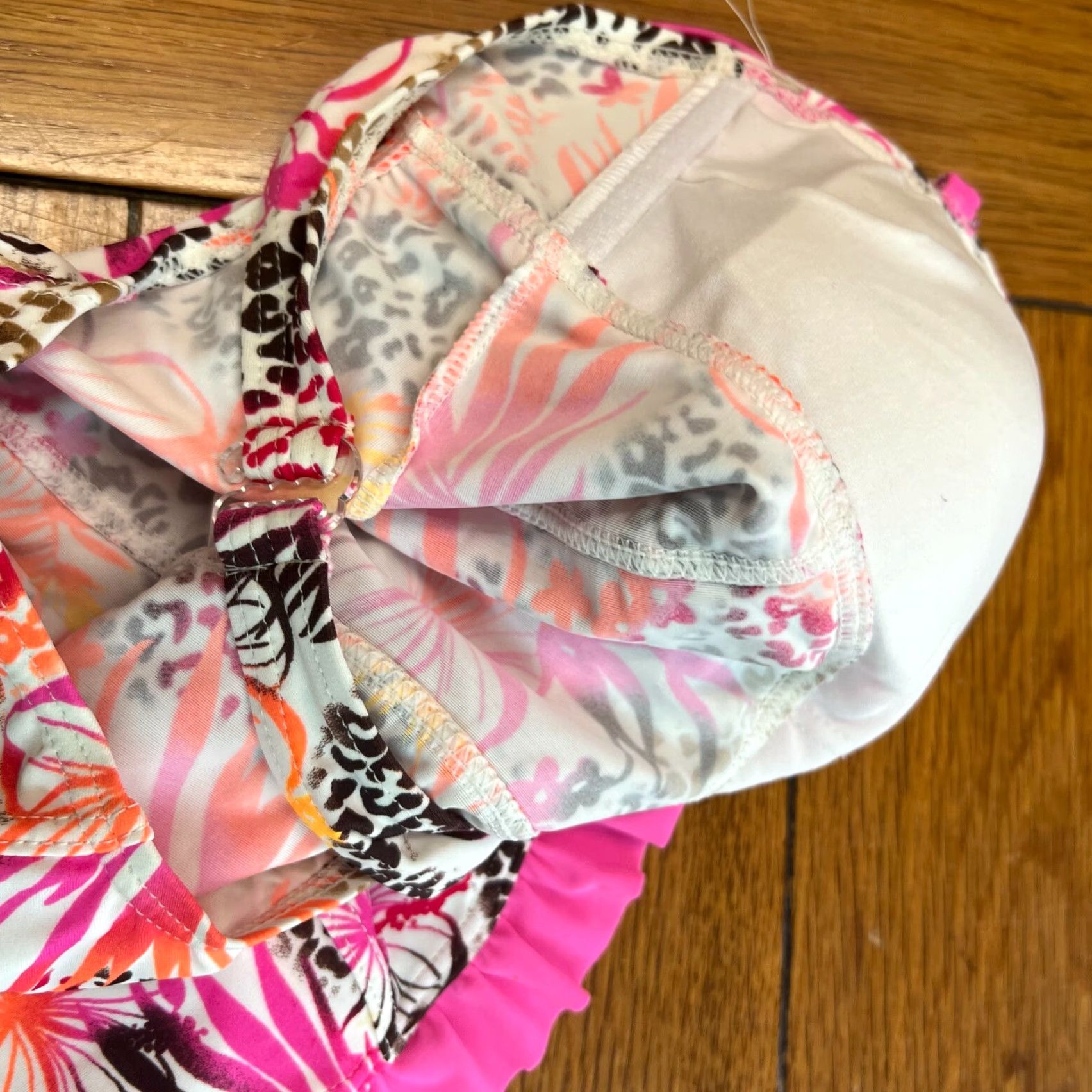 Vintage SO Womens Tankini Top Floral Halter Padded Pink XS - Adjustable Straps, Ruffled - Size XS, Pink, Tankini, Women Size XS / US 0-2 / IT 36-38 - 6 Thumbnail