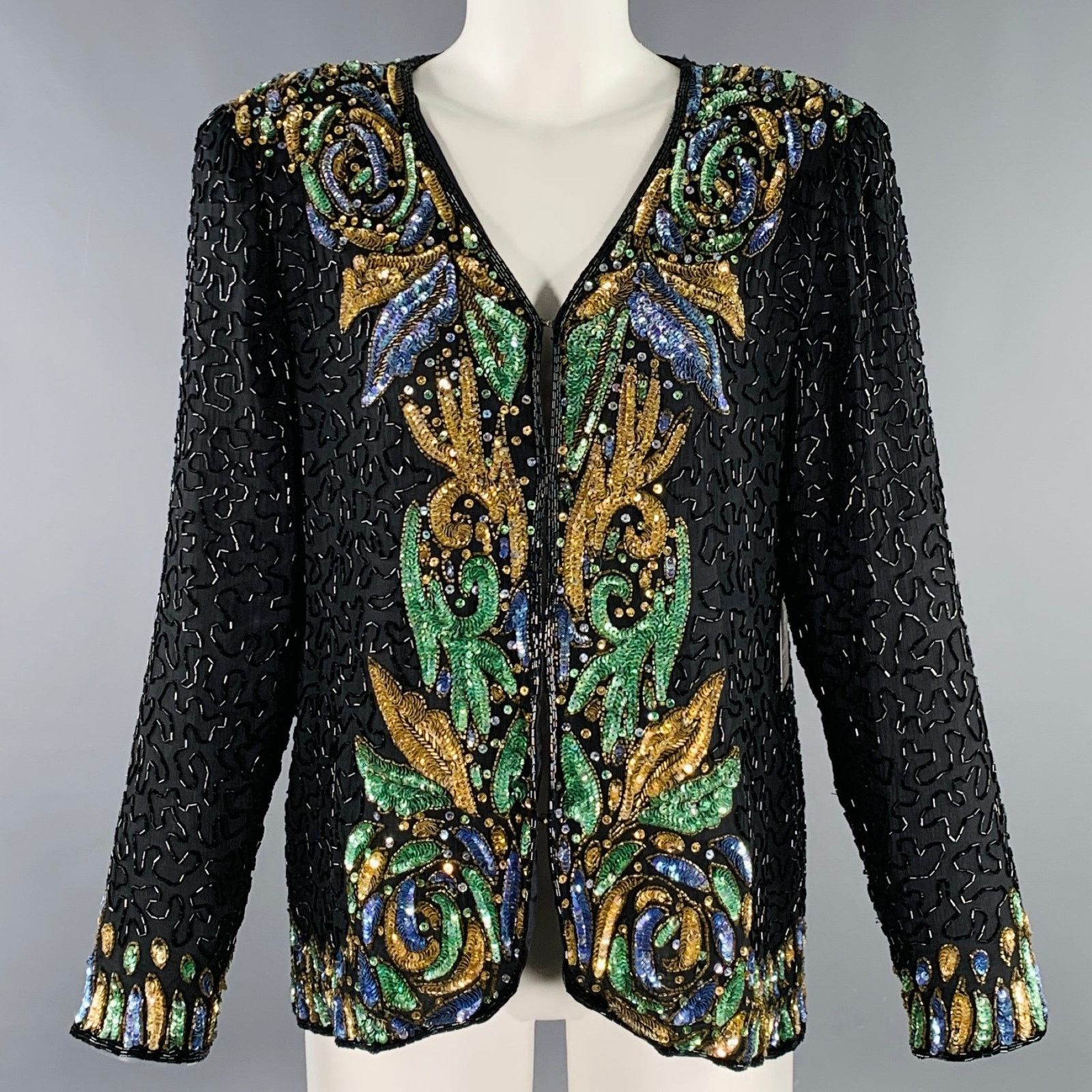 ZENITH M Black Multi Color Silk Sequined Jacket Blazer Size M / US 6-8 / IT 42-44 - 1 Thumbnail