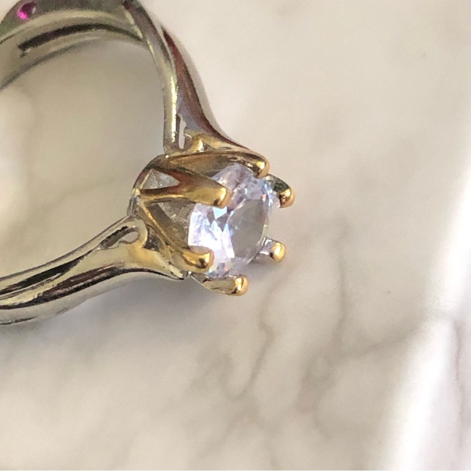 Jewelry 18kt gold and sterling silver 7mm CZ cocktail ring 8 NIB Size ONE SIZE - 3 Thumbnail
