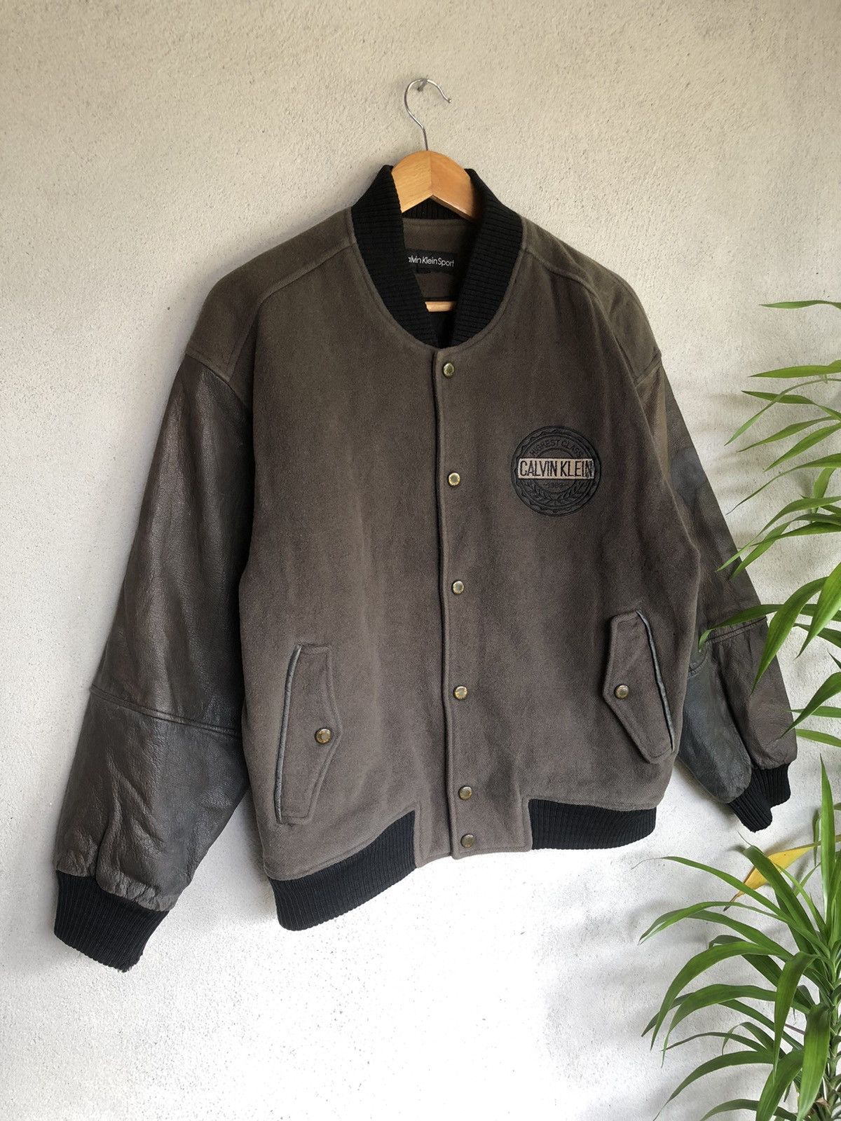 Calvin Klein × Japanese Brand × Vintage Vintage Calvin Klein Sport Varsity Half Leather Jacket Size US L / EU 52-54 / 3 - 2 Thumbnail