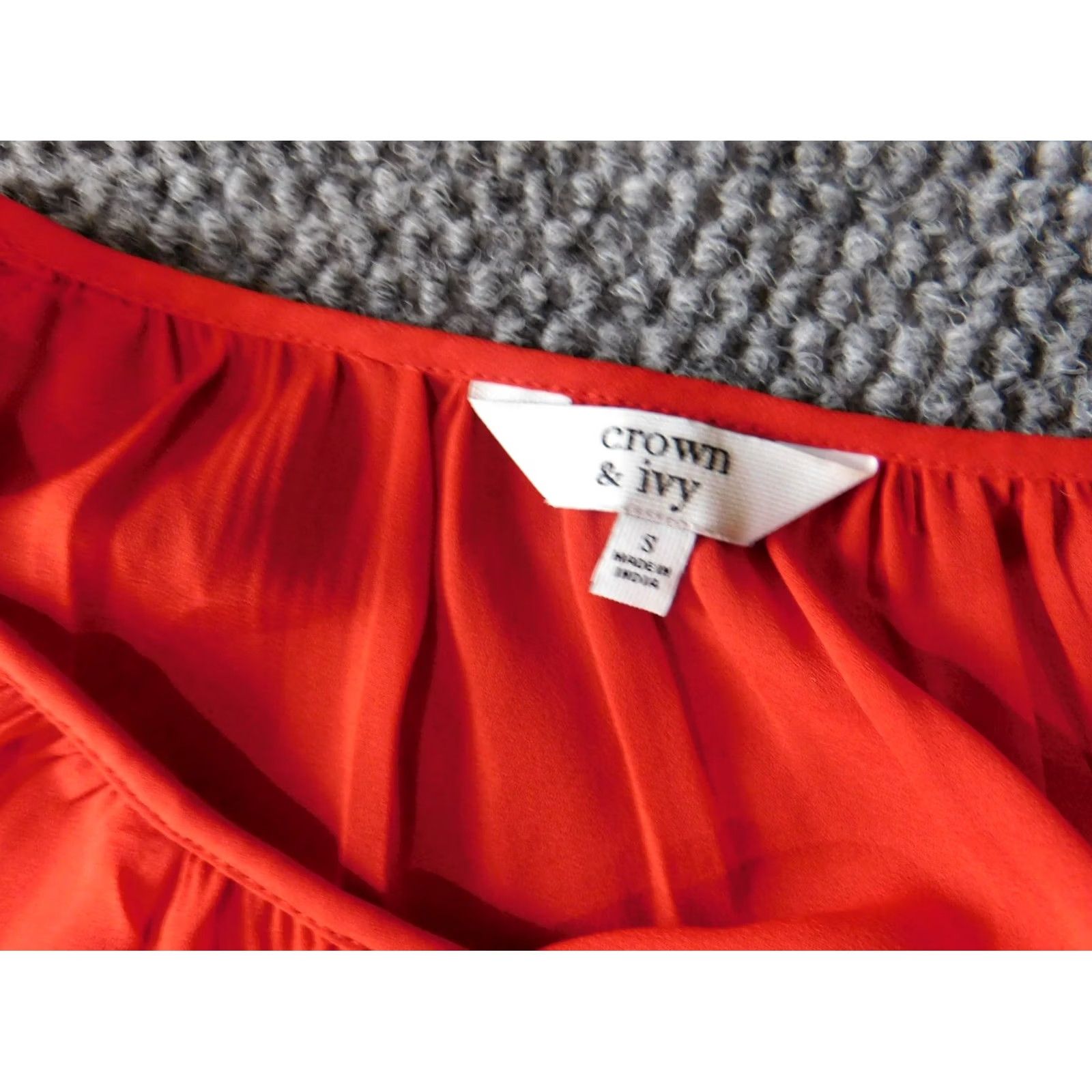 Vintage Crown & Ivy Blouse S Women Red Crew Neck Knit Cotton Rayon Solid Long Sleeve Casual Stretch Regular, Basic, Pullover, Basic Style Size S / US 4 / IT 40 - 5 Thumbnail
