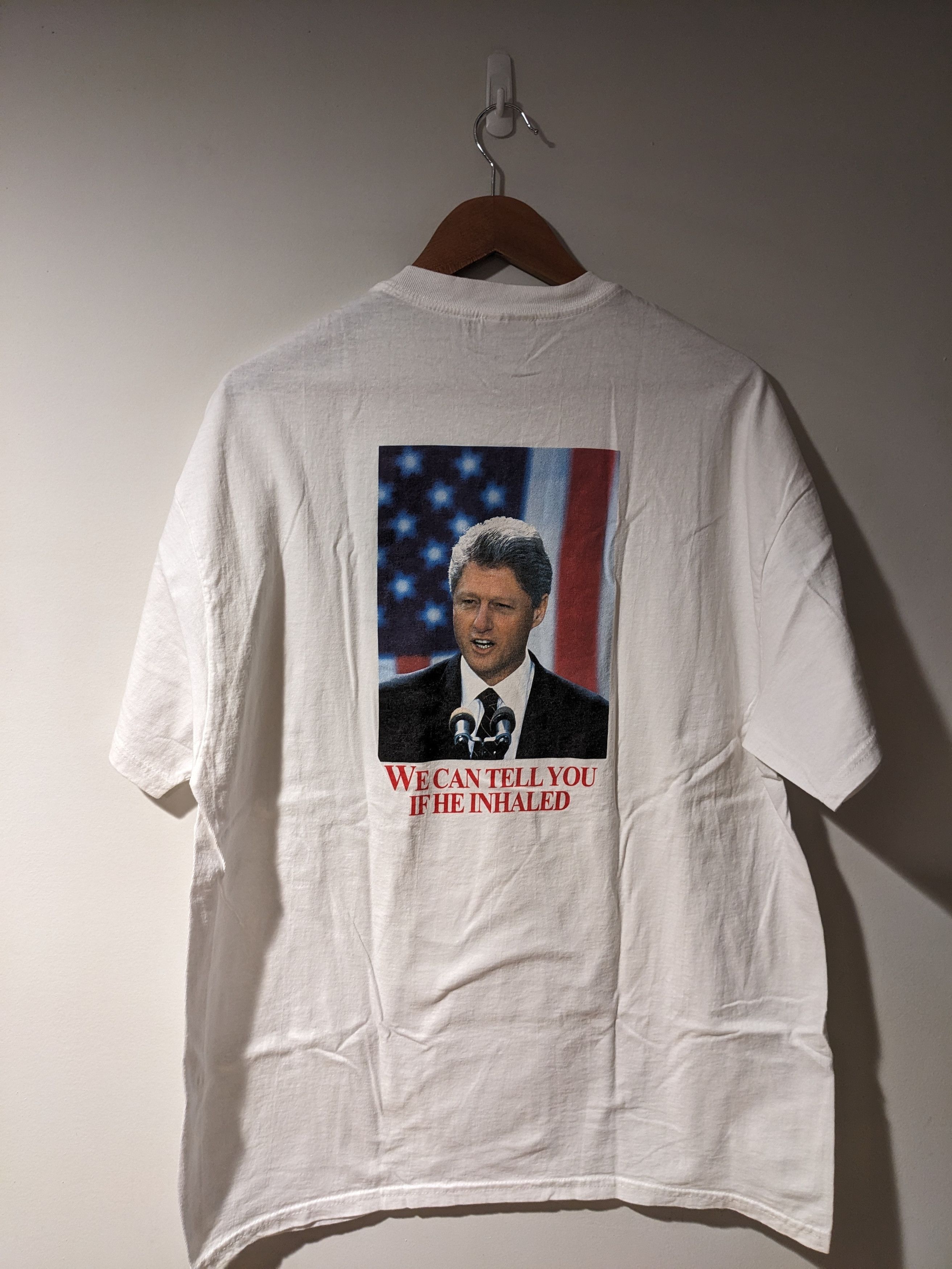 Hanes × Vintage Vintage 90s Bill Clinton Drug Check Politics On Site T-Shirt Size US XL / EU 56 / 4 - 1 Thumbnail