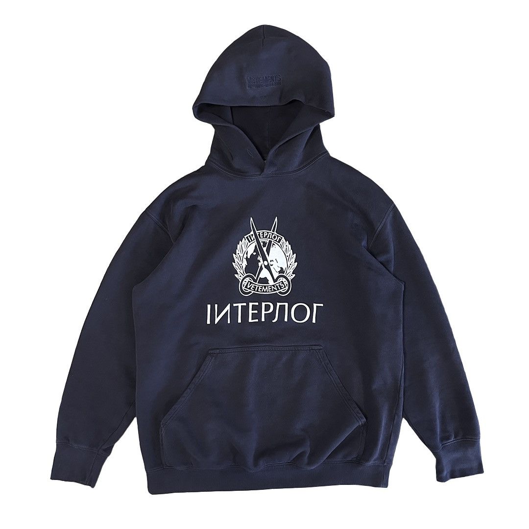 image of Vetements Aw20 Interpol Hoodie in Navy, Men's (Size Medium)