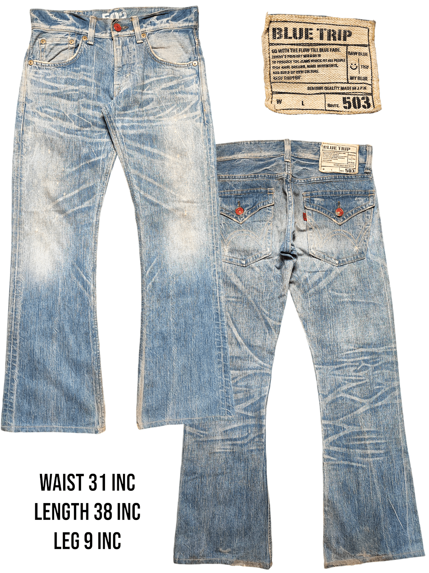 Edwin Edwin 503 Blue Trip Japan Distressed Jeans Size US 31 - 1 Thumbnail