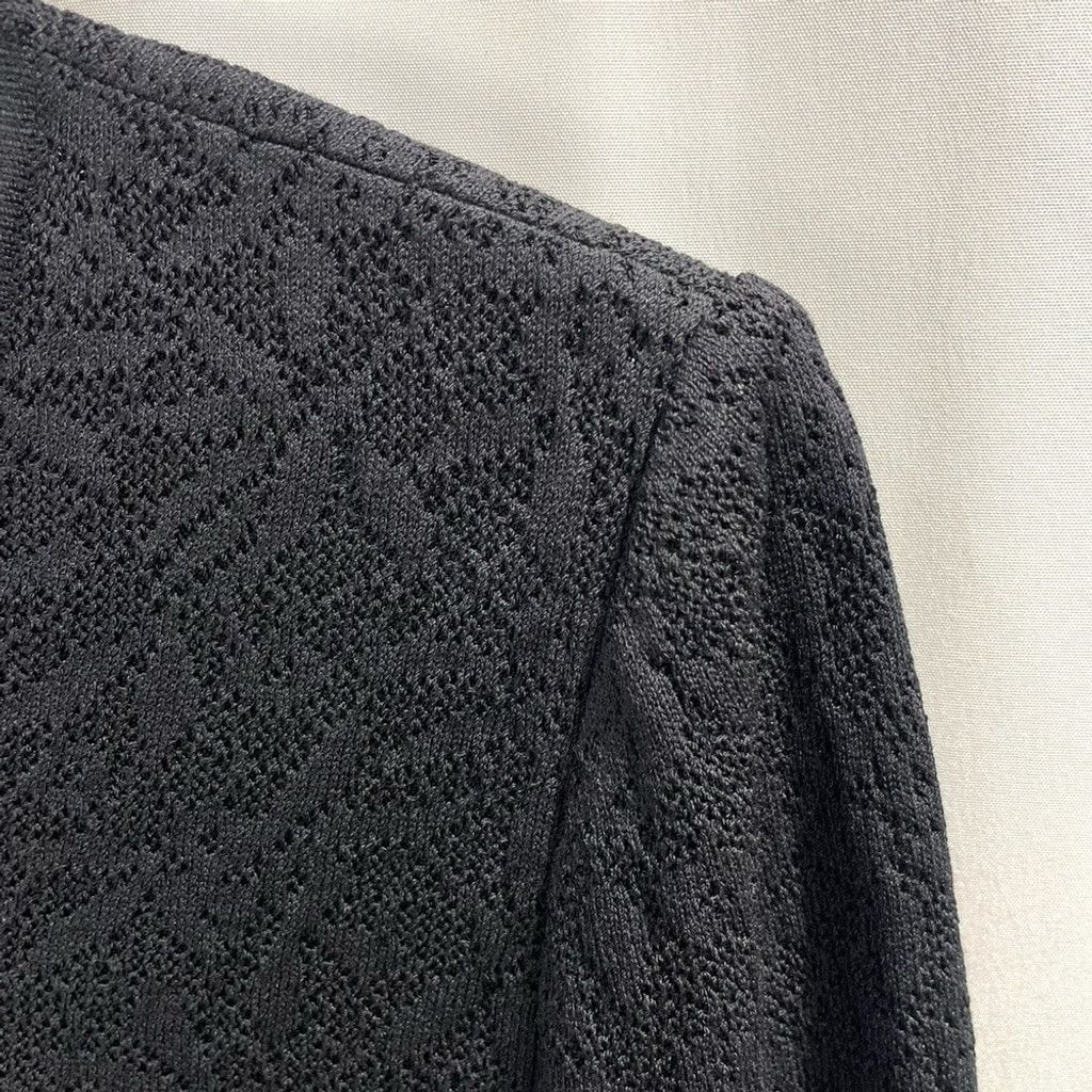 St. John St. John Black Pointelle Knit Wool Blend Cardigan Size 10 Size L / US 10 / IT 46 - 4 Thumbnail