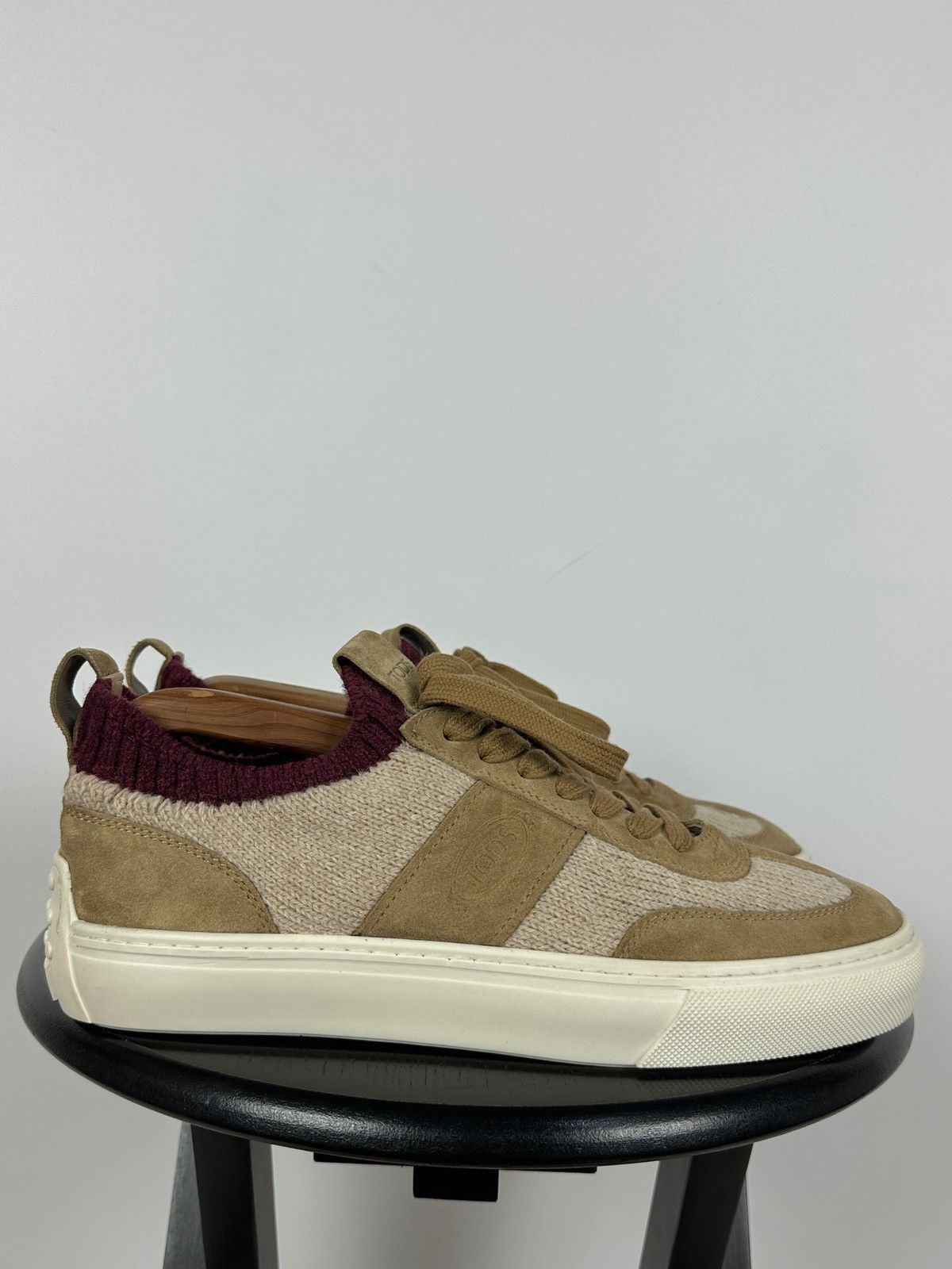 Tod's Tod’s Knit Suede Beige/Burgundy Low Top Lace Up Sneakers Size US 9 / EU 42 - 6 Thumbnail