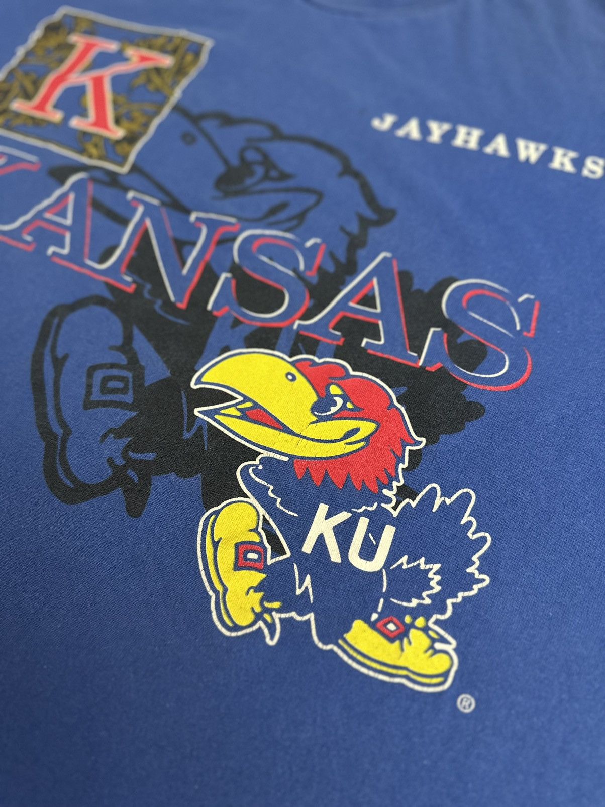 NCAA × Vintage Vintage 90s Kansas Jayhawks KU Single Stitch Tshirt XL Size US XL / EU 56 / 4 - 9 Thumbnail
