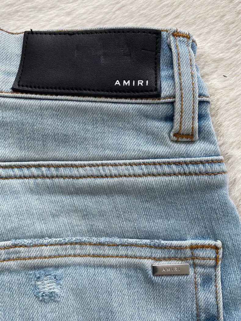 Amiri Amiri Washed Blue Destroyed Logo Applique Jean Size US 32 / EU 48 - 3 Thumbnail