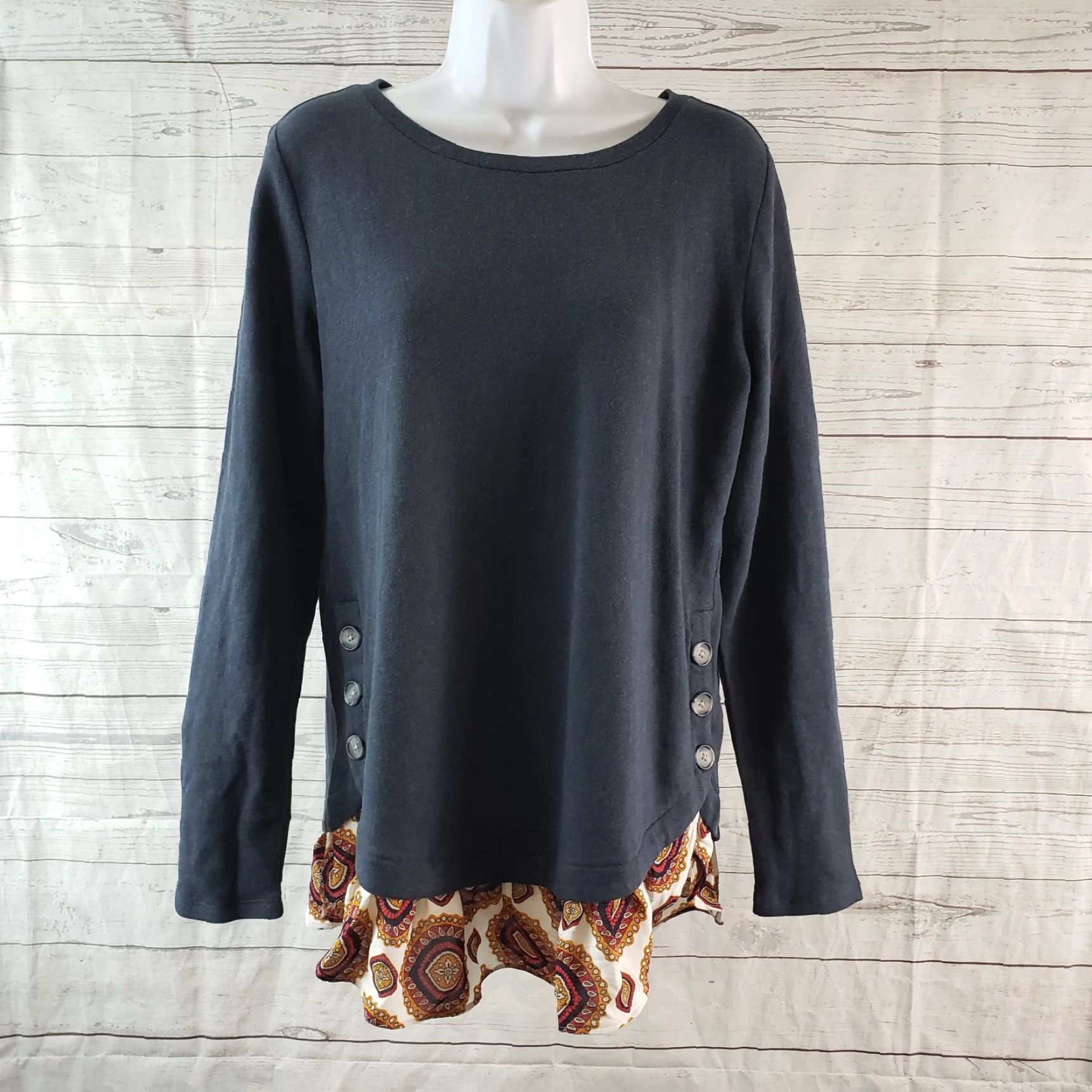 Ann Taylor Ann Taylor LOFT Womens Blouse Pullover Top M Blue Long Sleeve Cotton Size M / US 6-8 / IT 42-44 - 2 Thumbnail