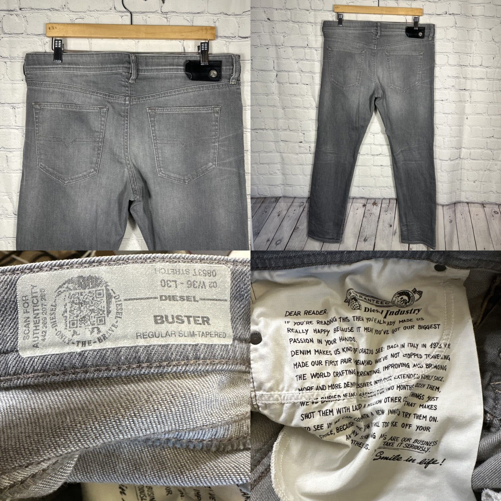 Diesel Diesel Buster 0853T Regular Slim Tapered Stretch Jeans Gray Cowhide Leather 36 Size US 36 / EU 52 - 8 Thumbnail
