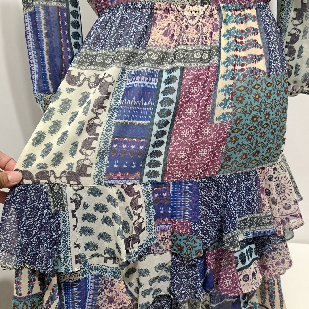 Other Hiche Colorful Patchwork Animal Print Boho Casual Tiered Dre Size M / US 6-8 / IT 42-44 - 8 Thumbnail