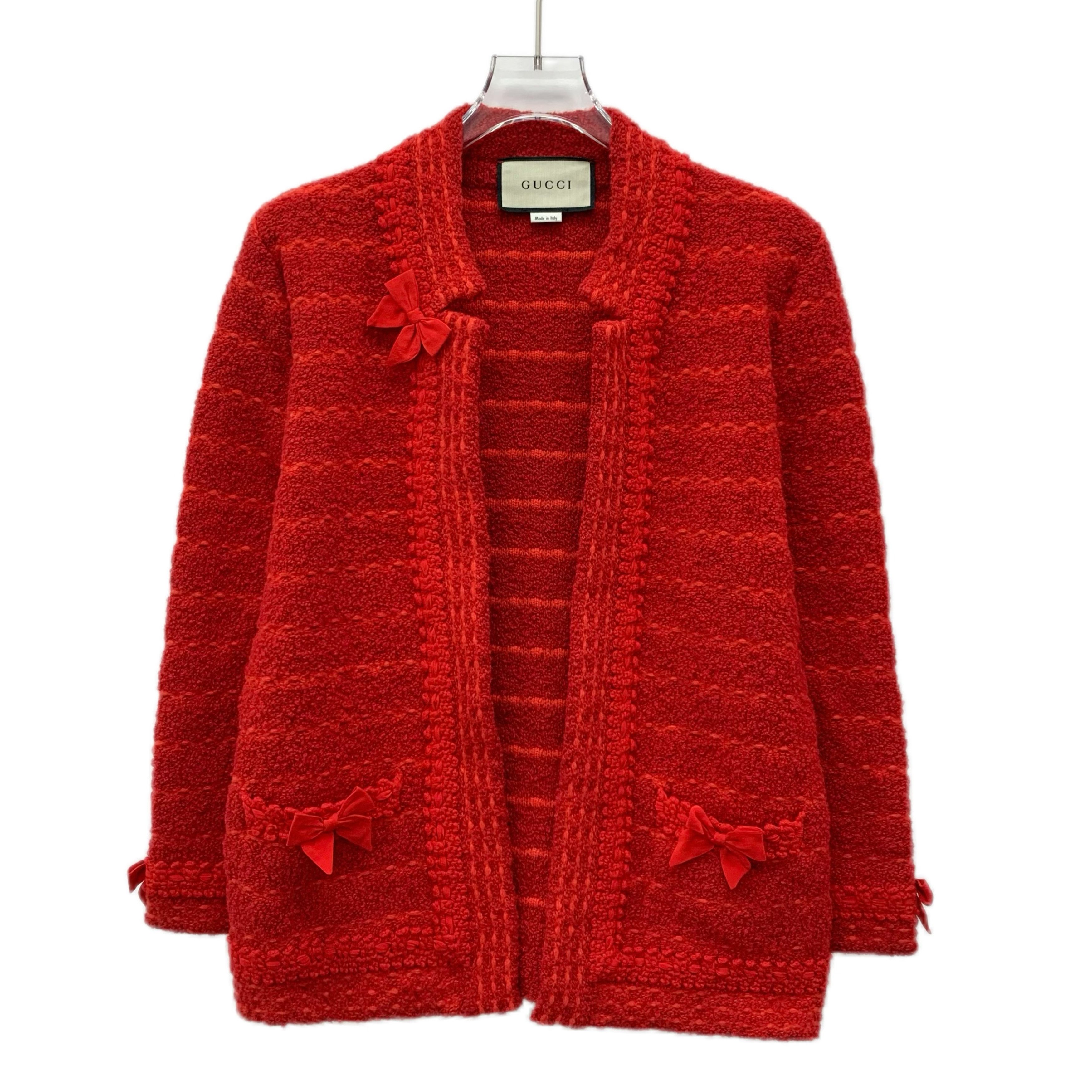 Gucci Gucci Red Bow Wool Knit Cardigan with Belt (XS) Size XS / US 0-2 / IT 36-38 - 1 Thumbnail