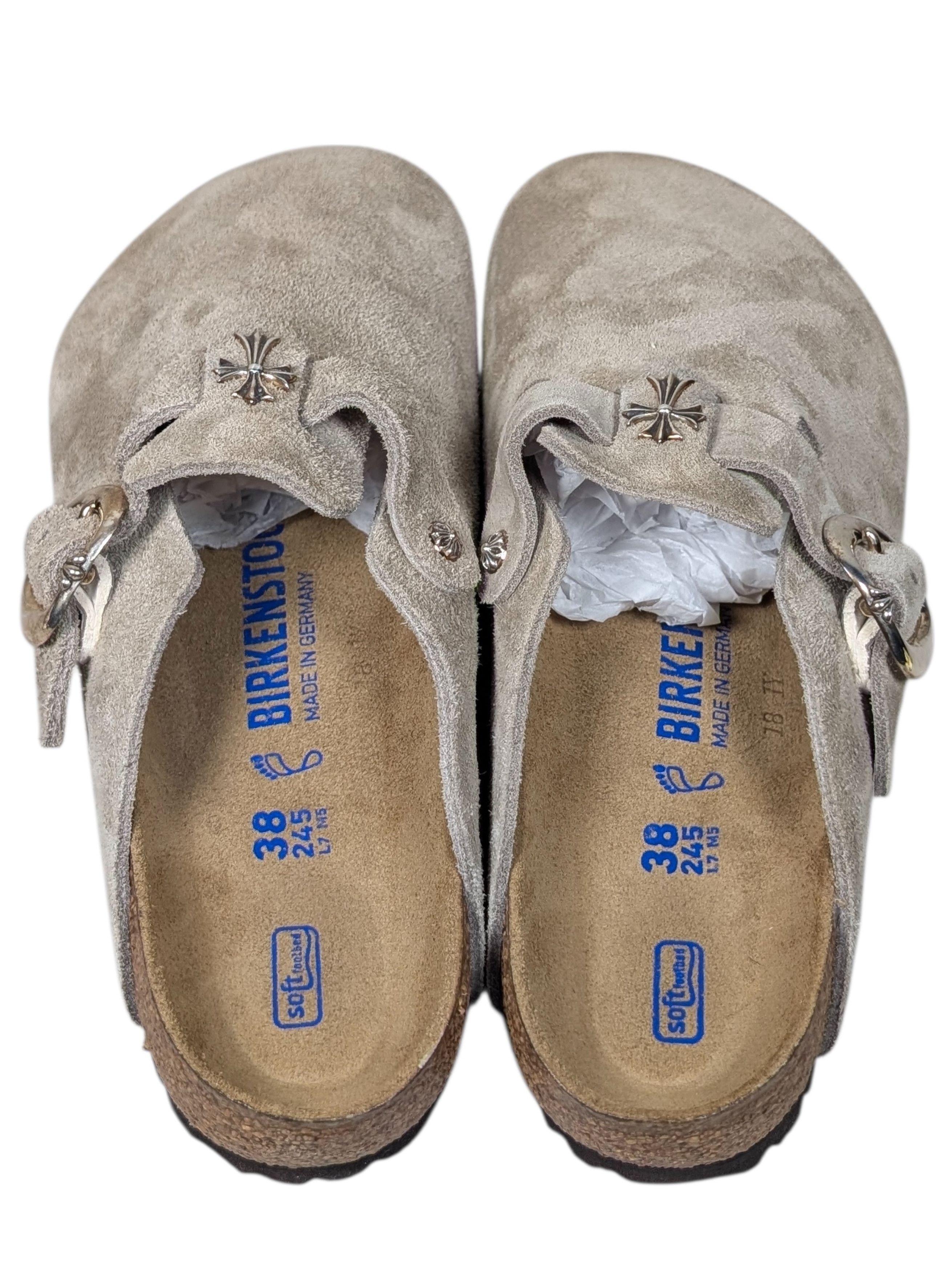 Chrome Hearts Cross Embellished Birkenstock Boston Suede Sandals Size US 7 / EU 40 - 7 Thumbnail