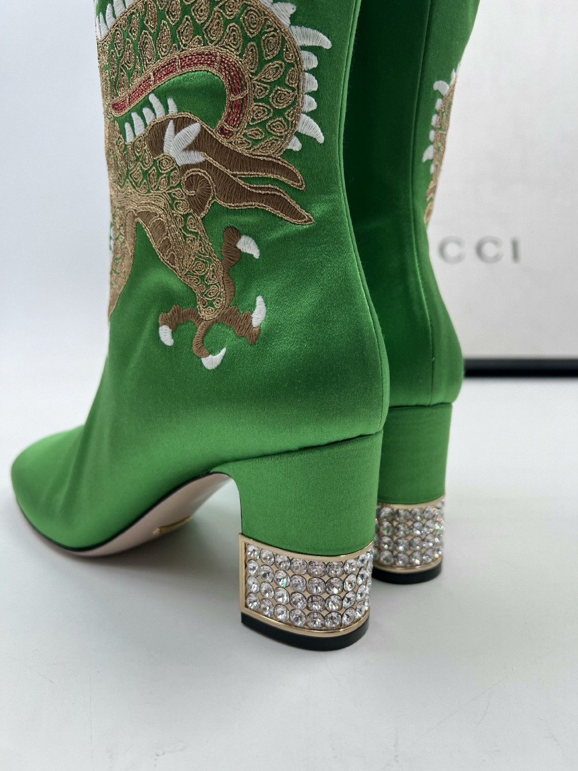 Gucci Runway Lime Green Dragon Boots With Sparkly Bows Size US 7.5 / IT 37.5 - 11 Thumbnail