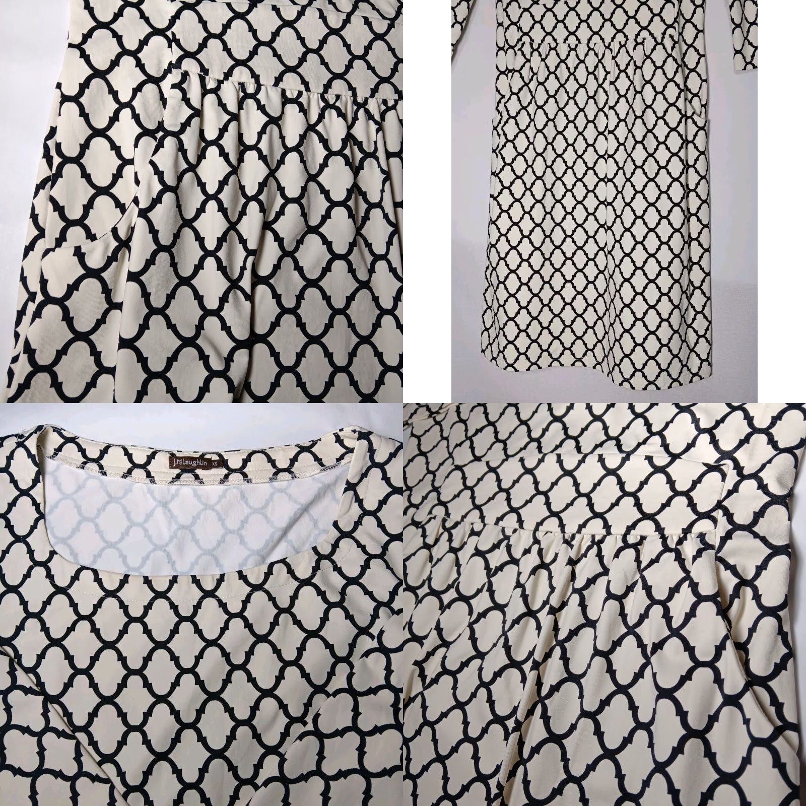 J.McLaughlin VINTAGE J. MCLAUGHLIN Dress Sheath XS Knee Length Geometric Lattice 3/4 Sleeve Ivory Black Womens XS Regular Size XS / US 0-2 / IT 36-38 - 8 Thumbnail