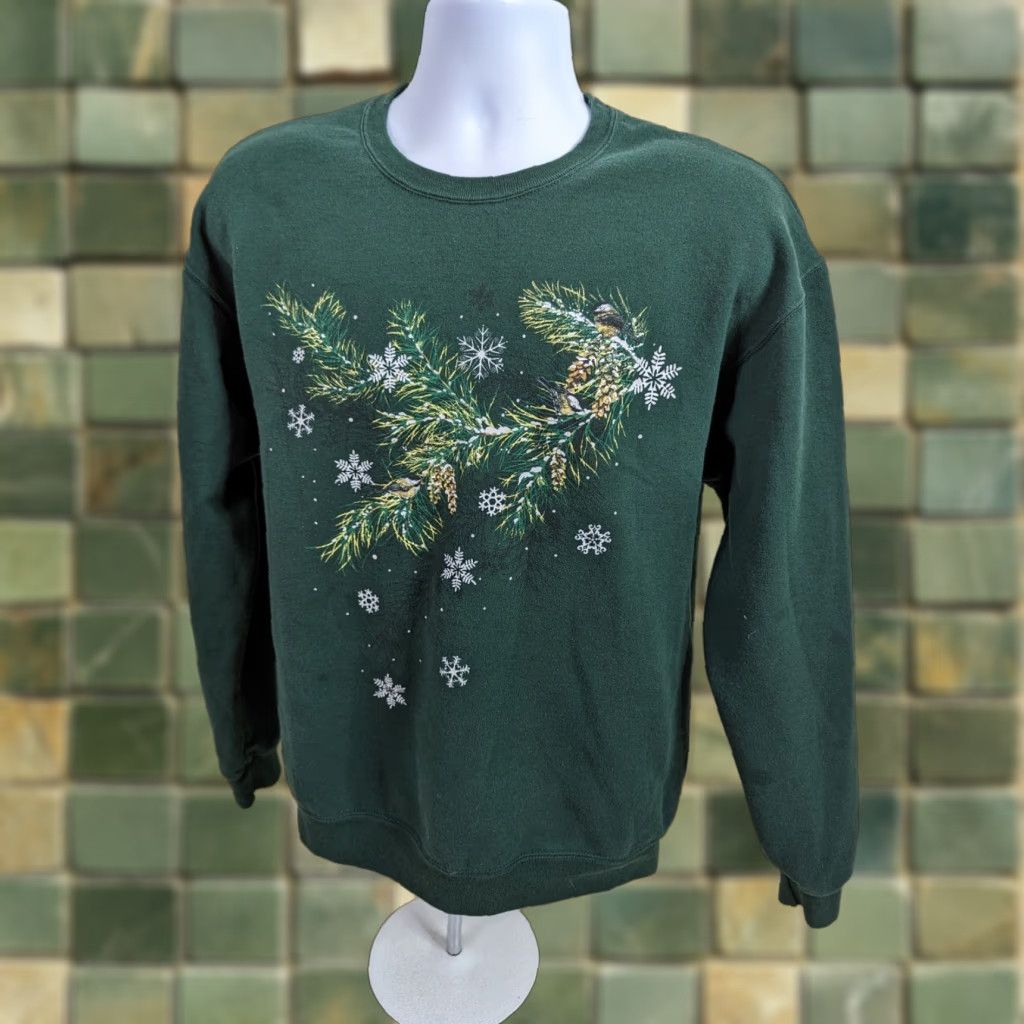 Vintage VINTAGE Nature Crewneck Mens/ Unisex Medium Green Sweater Sweatshirt Winter Snow Shirt Size US M / EU 48-50 / 2 - 1 Thumbnail