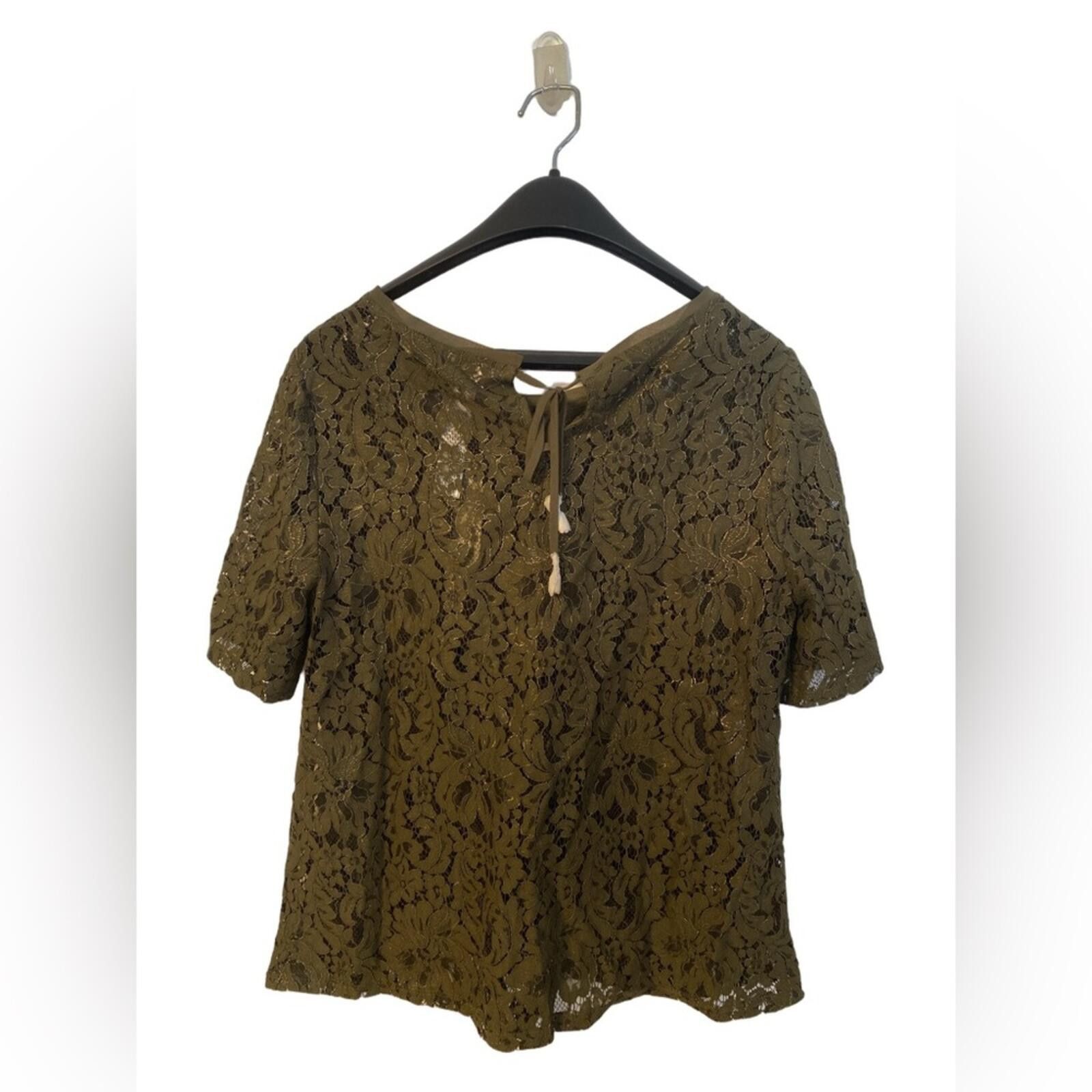Chicos Chicos Olive Foiled Lace Top Size Large Size L / US 10 / IT 46 - 2 Thumbnail
